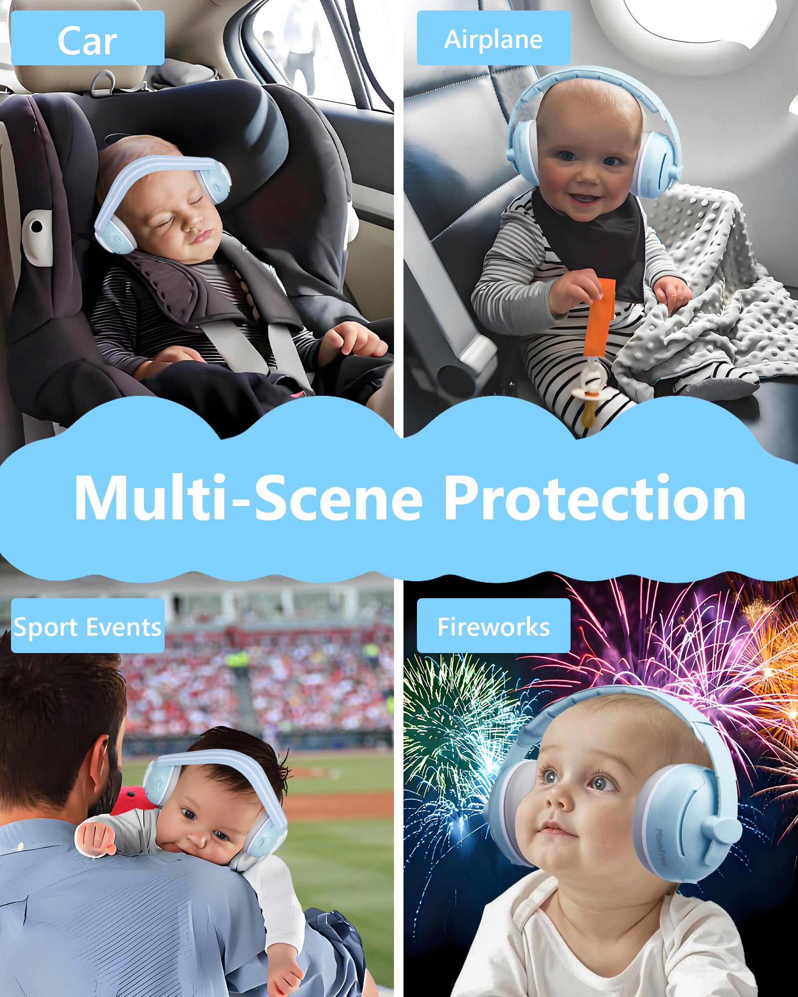 2 in 1 Baby Ear Muffs, Noise Reduction Earmuffs & Adjustable Headband for Baby, Hearing Protection Headphones