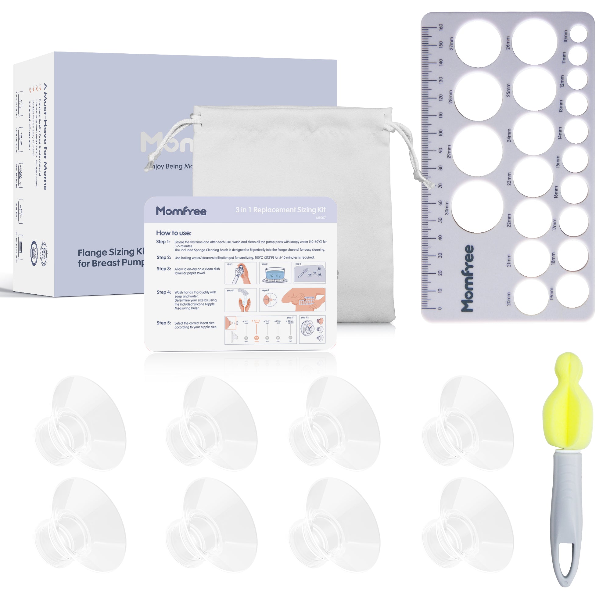 8PCS Flange Sizing Kit 15mm for 24mm Flanges/Shield, Silicone Flange Insert for Momcozy/Spectra/Medela Breast Pump, Breastfeeding Essential Kit for Moms(with Nipple Rulers and Storage Bag)