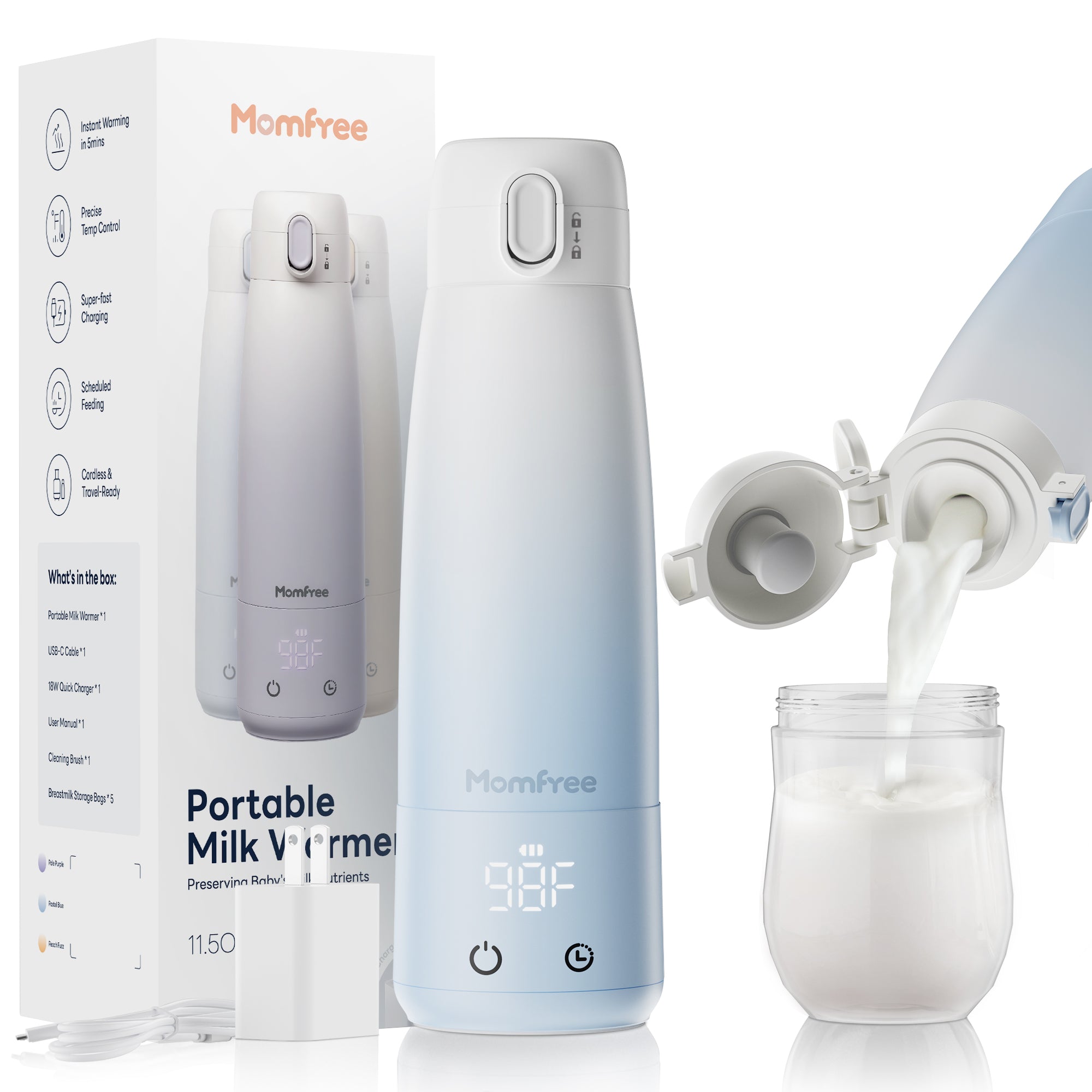 Baby Milk Warmer for Breast Formula: Cordless Portable Heating Bottle with Smart Touch LED Temperature
