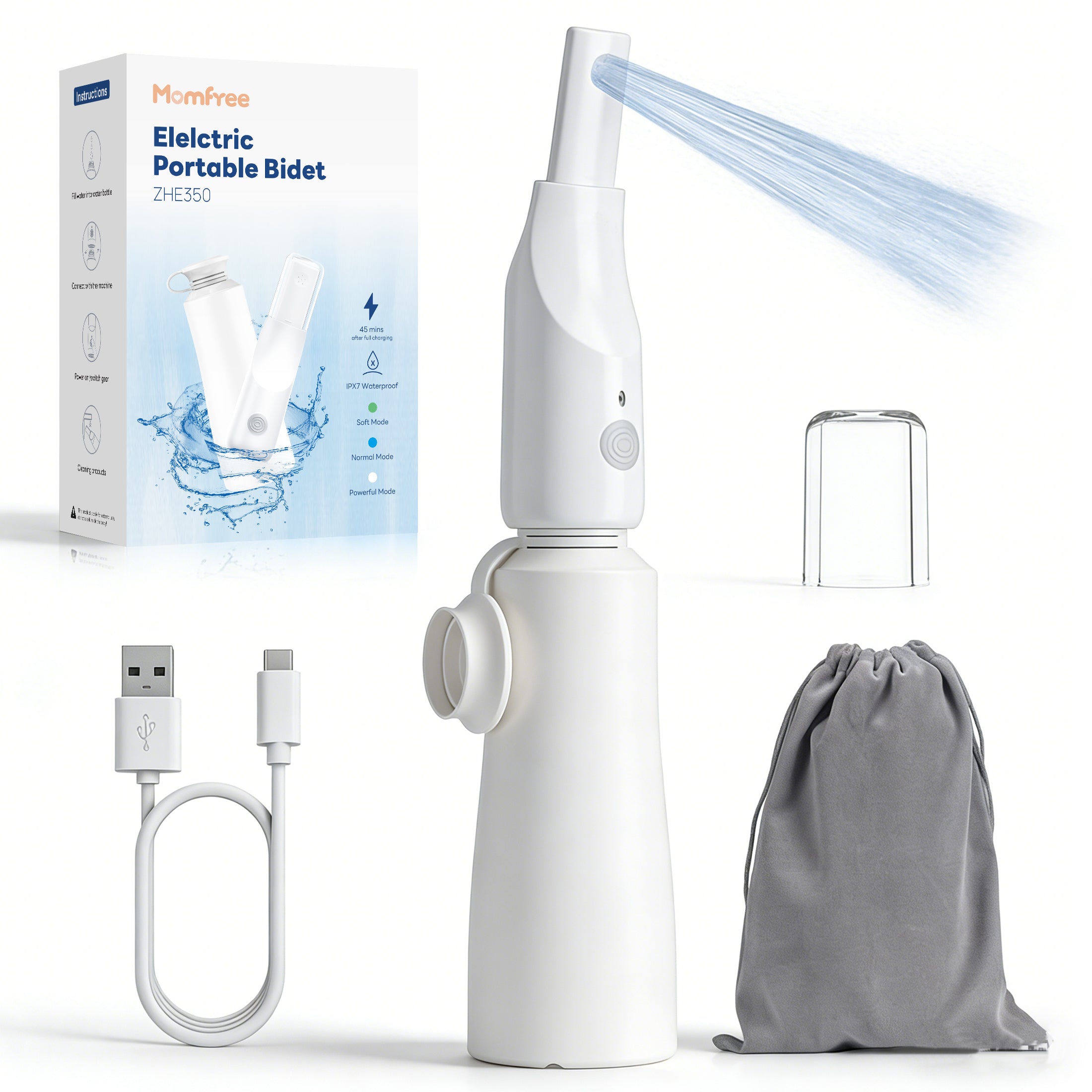 Portable Bidet for Travel - Rechargeable Electric Travel Bidet Peri Bottle with Adaptor & 3 Speed Modes, IPX7 Waterproof Portable Bidet for Women Men Baby Pregnancy Postpartum Personal Hygiene