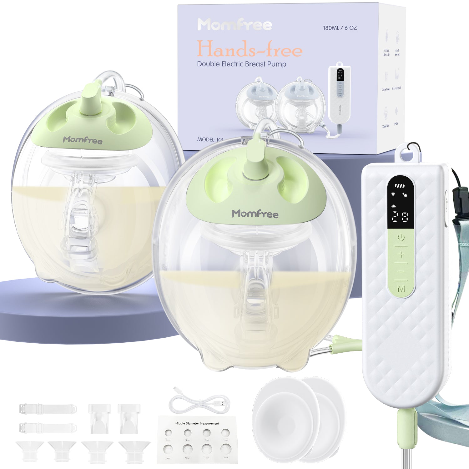 K3 Breast Pump Hands-Free, Wearable Breastfeeding Pump with Soft Double-Seal Flange, 1800mAh Long Battery Life & LED Display, 3 Modes & 9 Levels Electric Breast Pumps Portable - 24mm