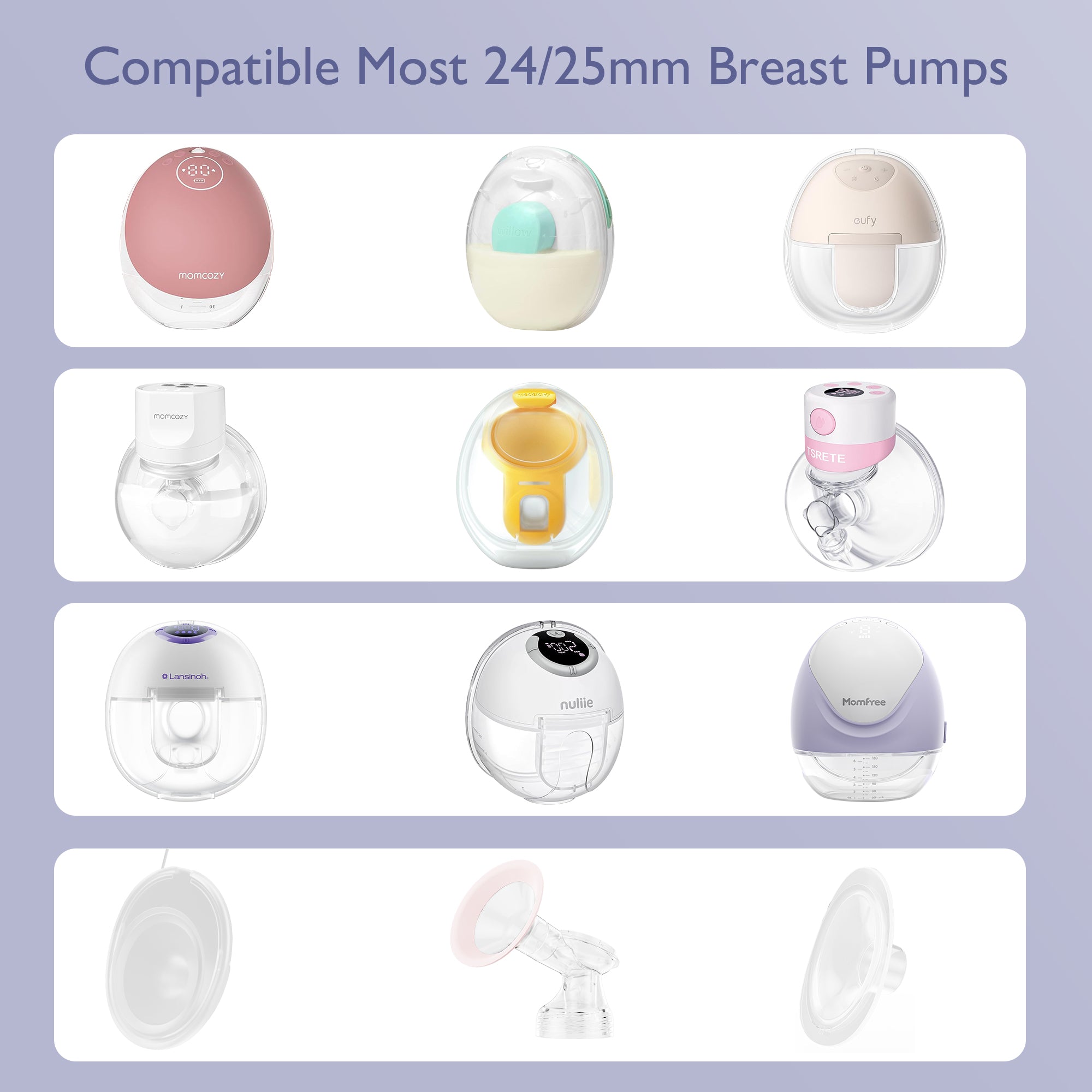 8PCS Flange Sizing Kit 15/17/19/21mm for 24/25mm Flanges/Shield, Silicone Flange Insert for Momcozy/Spectra/Medela Breast Pump