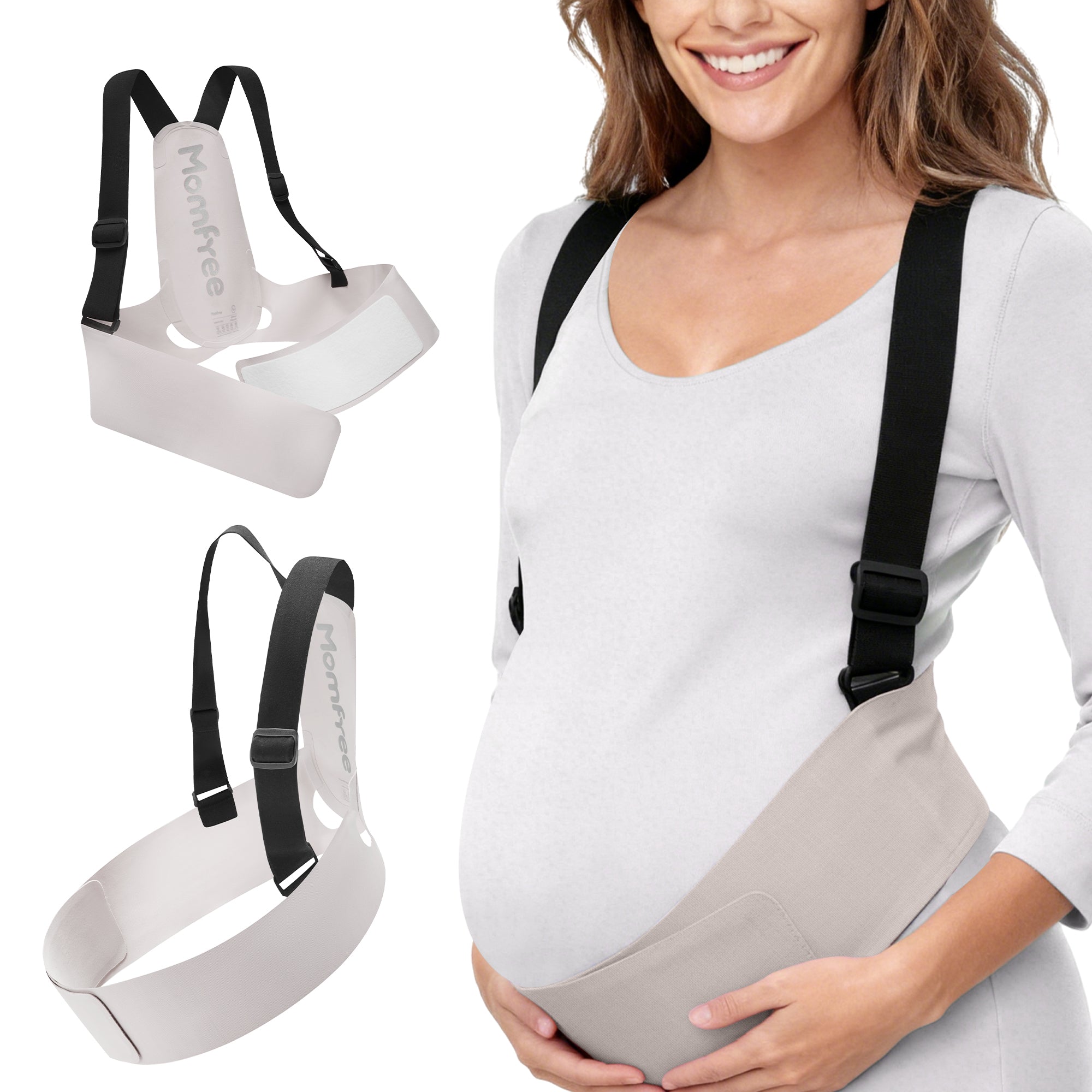 Belly Bands for Pregnant Women, Belt Pregnancy Belly Support Band Adjustable, Maternity Belt with Back Brace Straps, Pelvic Support, Comfortable, Highly Resilient (Gray-Large)