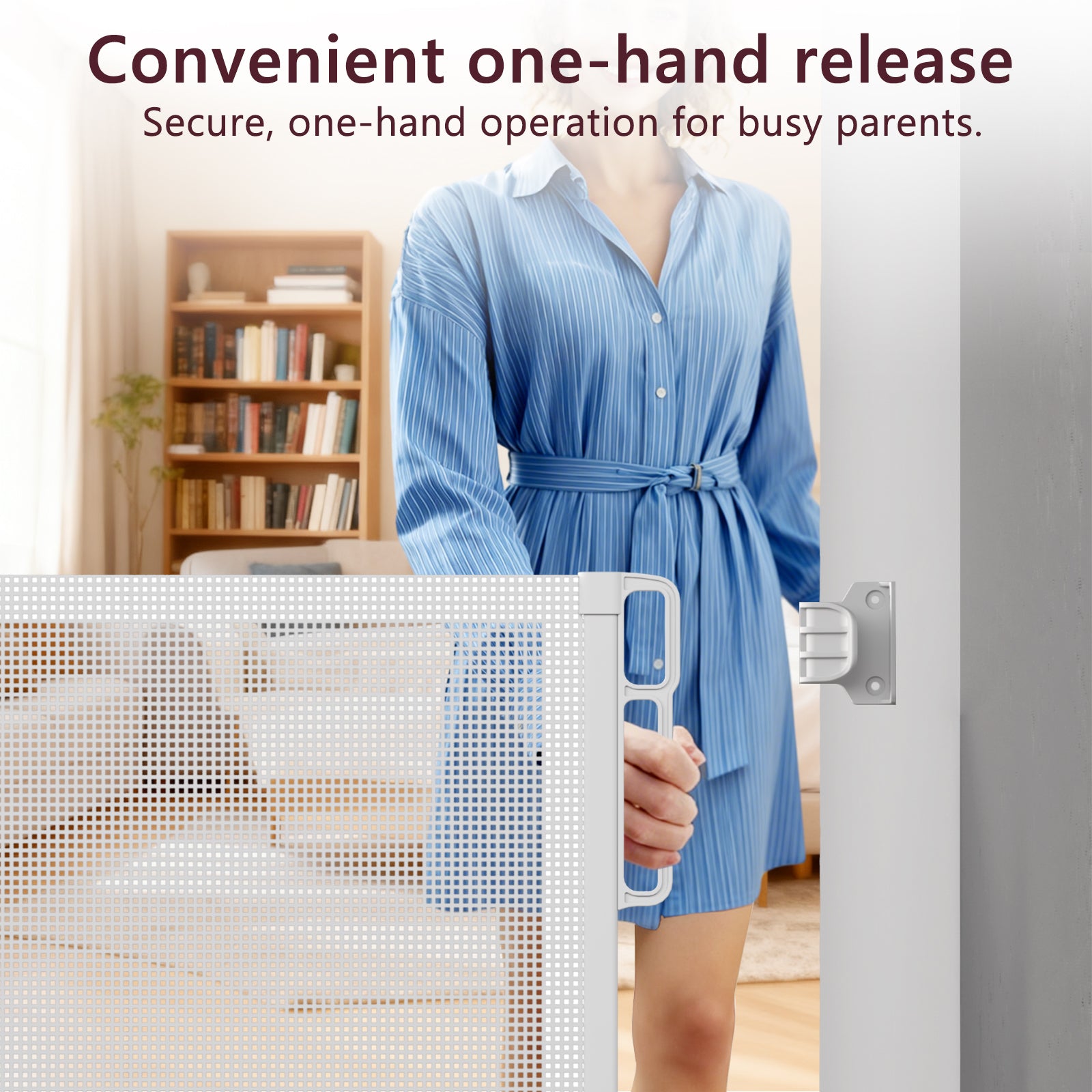 Retractable Baby Gate for Doorways & Stairs, 33" Tall 120" Extra Wide Mesh Safety Fence for Pet, One-Hand Operation Secure Closure Essential Fit for Deck Porch Hallways Patio, Indoor & Outdoor