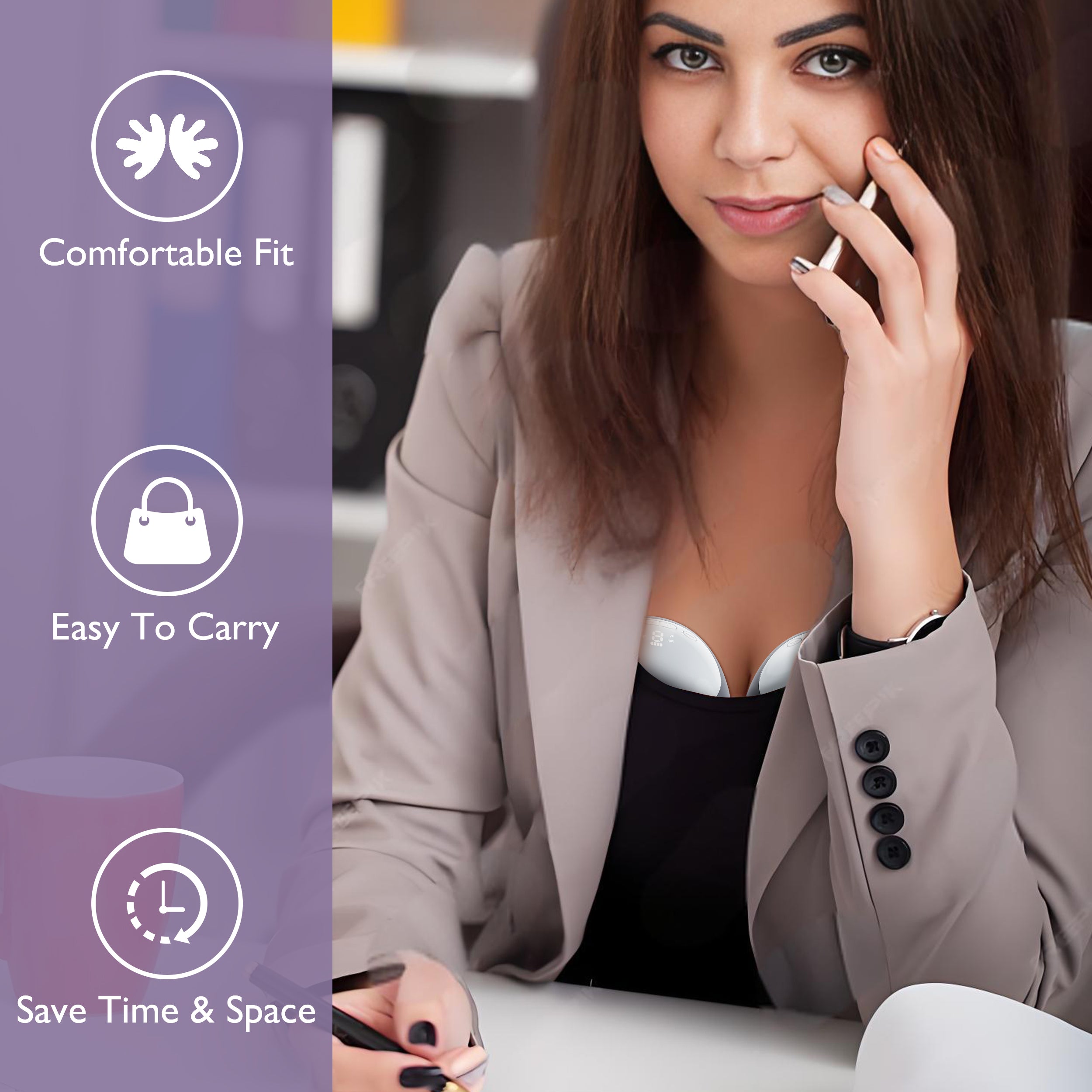 MF1 Breast Pump Hands Free Wearable Breast Pump Portable with 3 Modes/9 Levels/LED Display