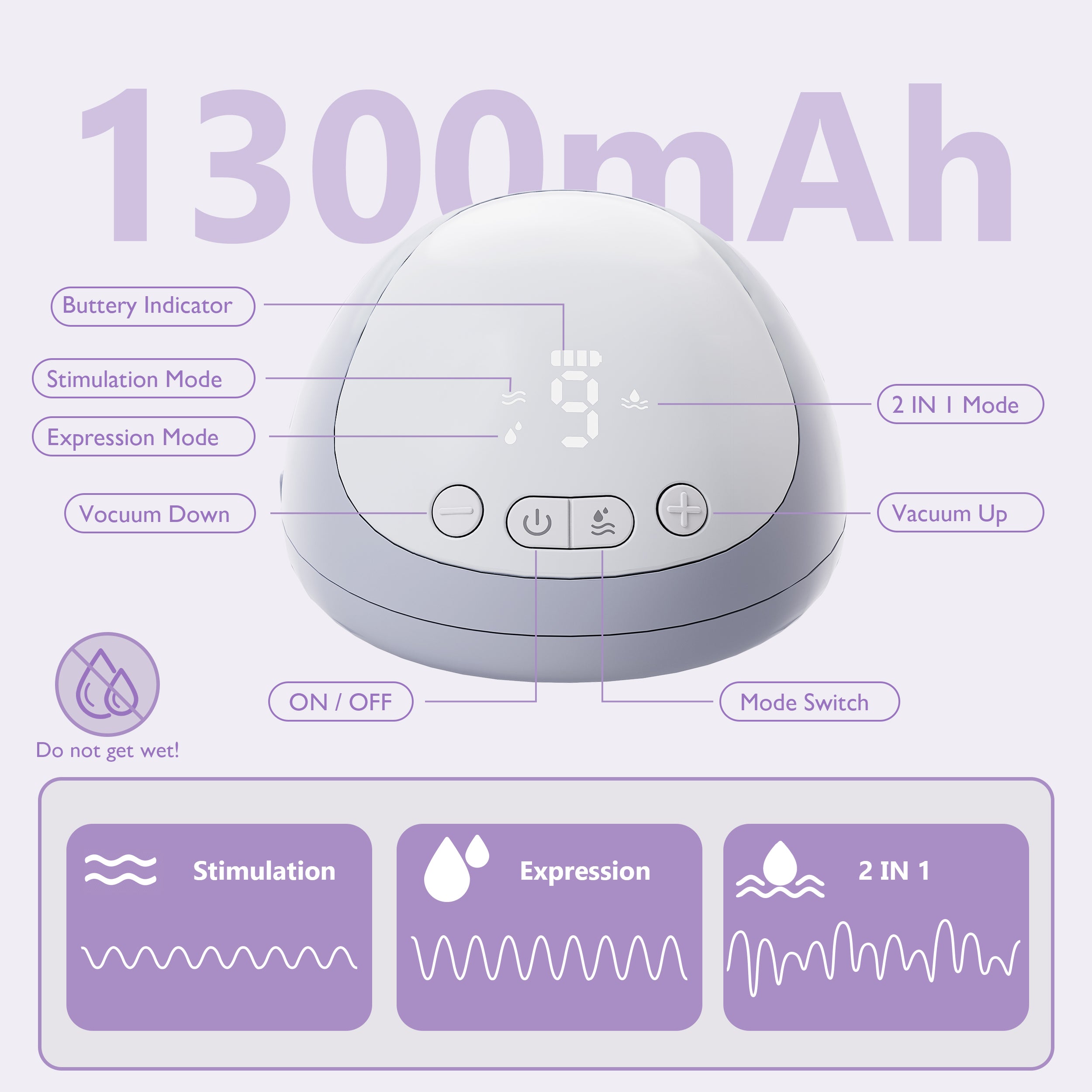 MF1 Breast Pump Hands Free Wearable Breast Pump Portable with 3 Modes/9 Levels/LED Display