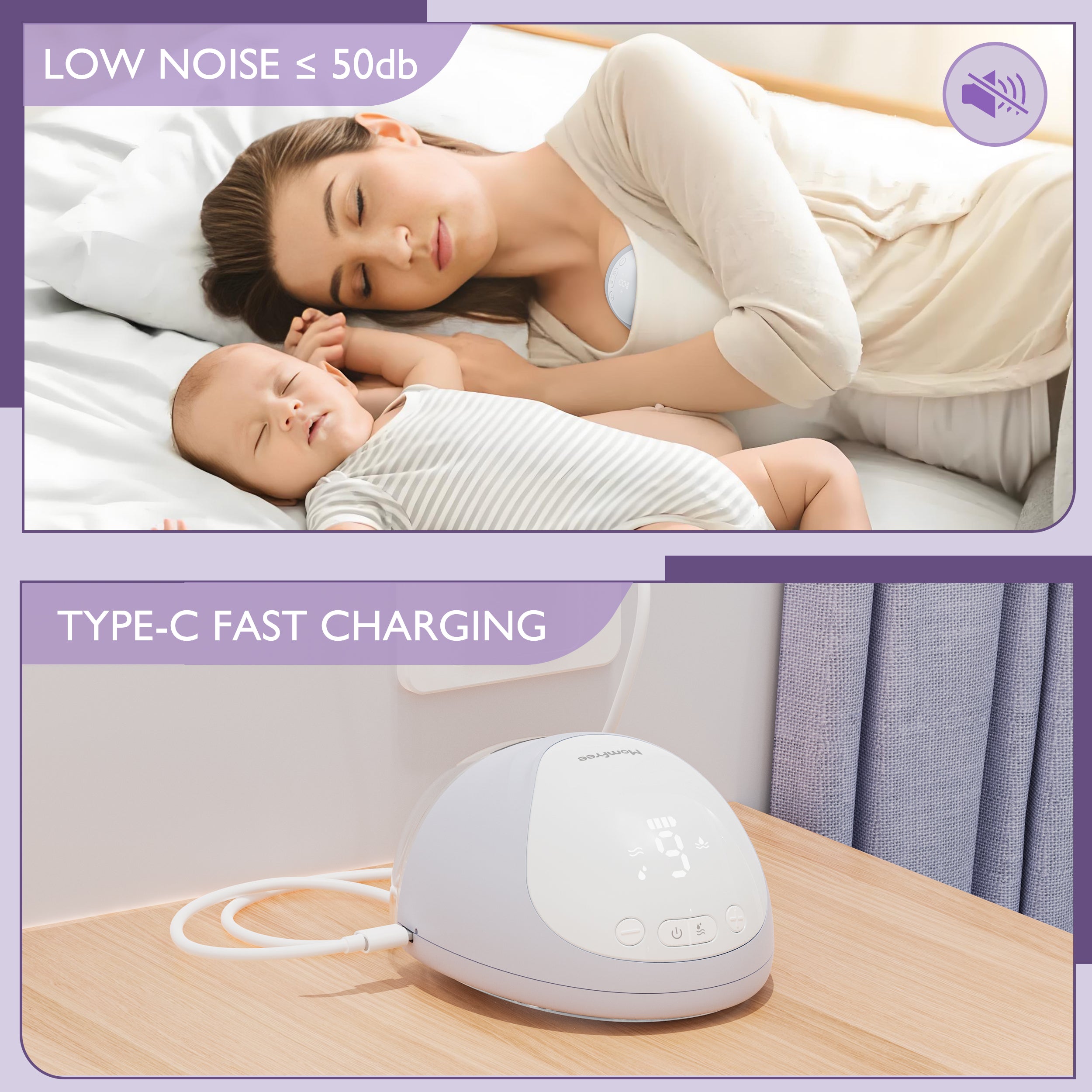 MF1 Breast Pump Hands Free Wearable Breast Pump Portable with 3 Modes/9 Levels/LED Display