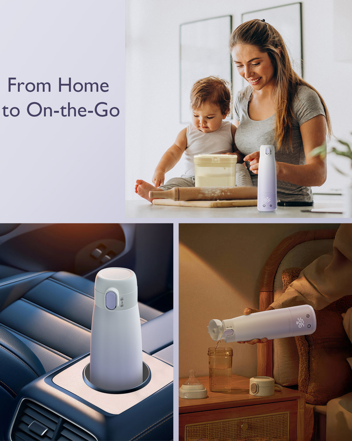 Baby Milk Warmer for Breast Formula: Cordless Portable Heating Bottle with Smart Touch LED Temperature
