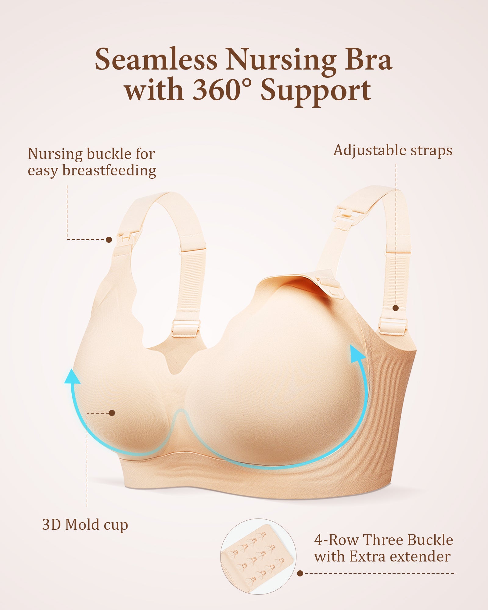 Nursing Bras for Breastfeeding, Ultra Comfort Maternity Bra with Jelly Strip Support, Buttery Soft Seamless Bralette