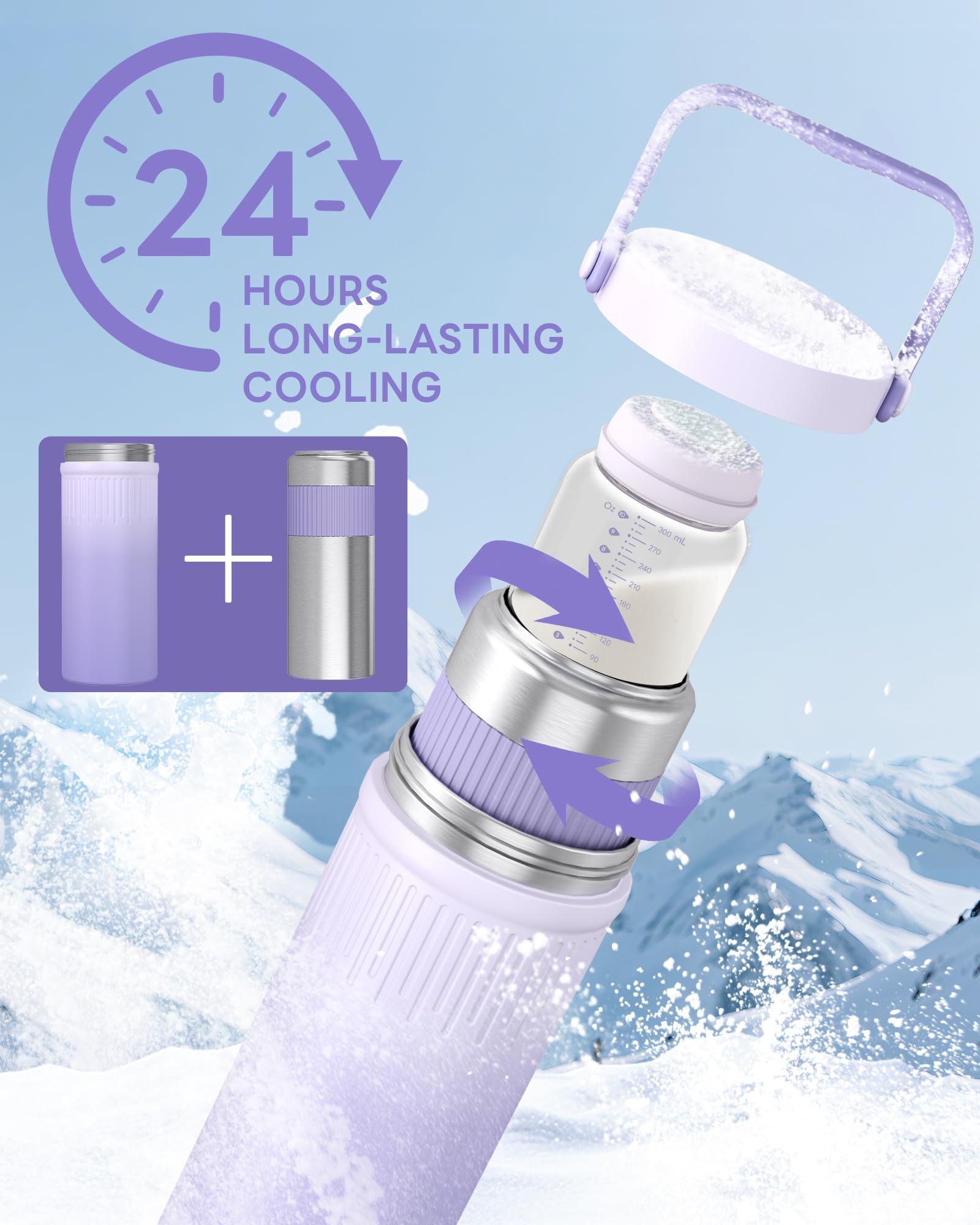 Momfree 22oz Portable Breast Milk Cooler for Breastmilk Storage, Liquid Gold Saver 360° Cooling Keeps Milk Fresh for 24 Hours, Larger Capacity Breastmilk Chiller with 2pcs Bottles for Outdoor