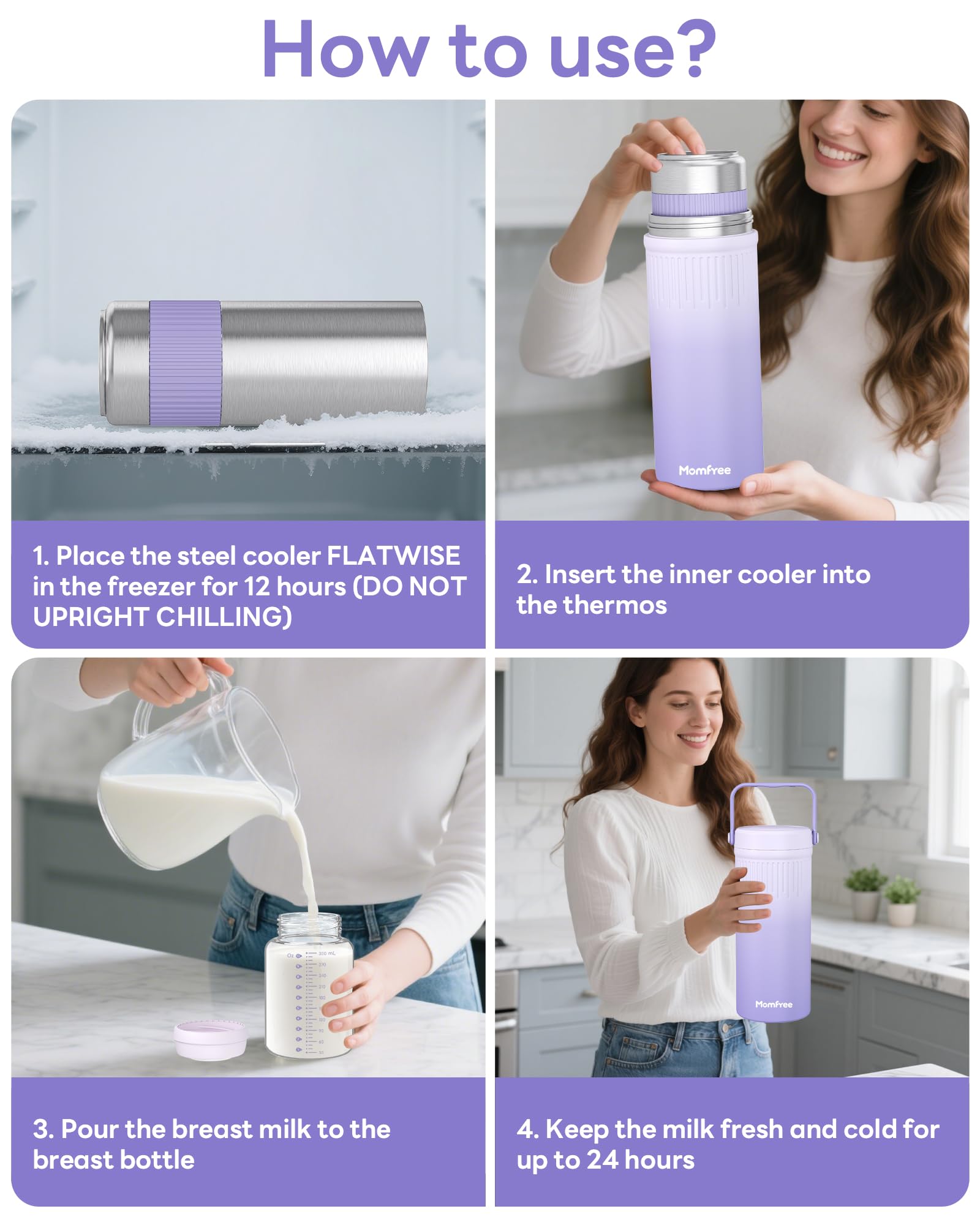 Momfree 22oz Portable Breast Milk Cooler for Breastmilk Storage, Liquid Gold Saver 360° Cooling Keeps Milk Fresh for 24 Hours, Larger Capacity Breastmilk Chiller with 2pcs Bottles for Outdoor