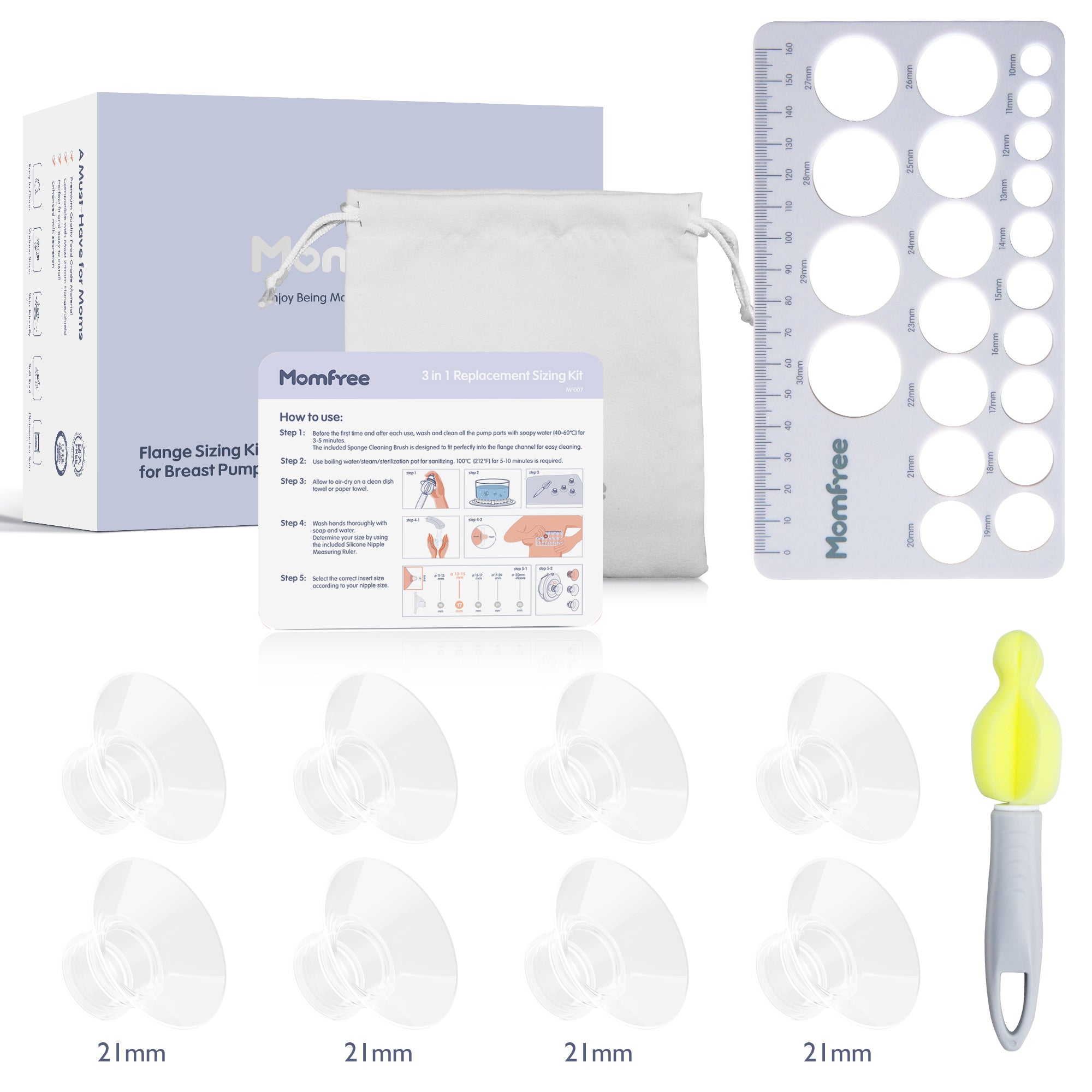 8PCS Flange Sizing Kit 15/17/19/21mm for 24/25mm Flanges/Shield, Silicone Flange Insert for Momcozy/Spectra/Medela Breast Pump