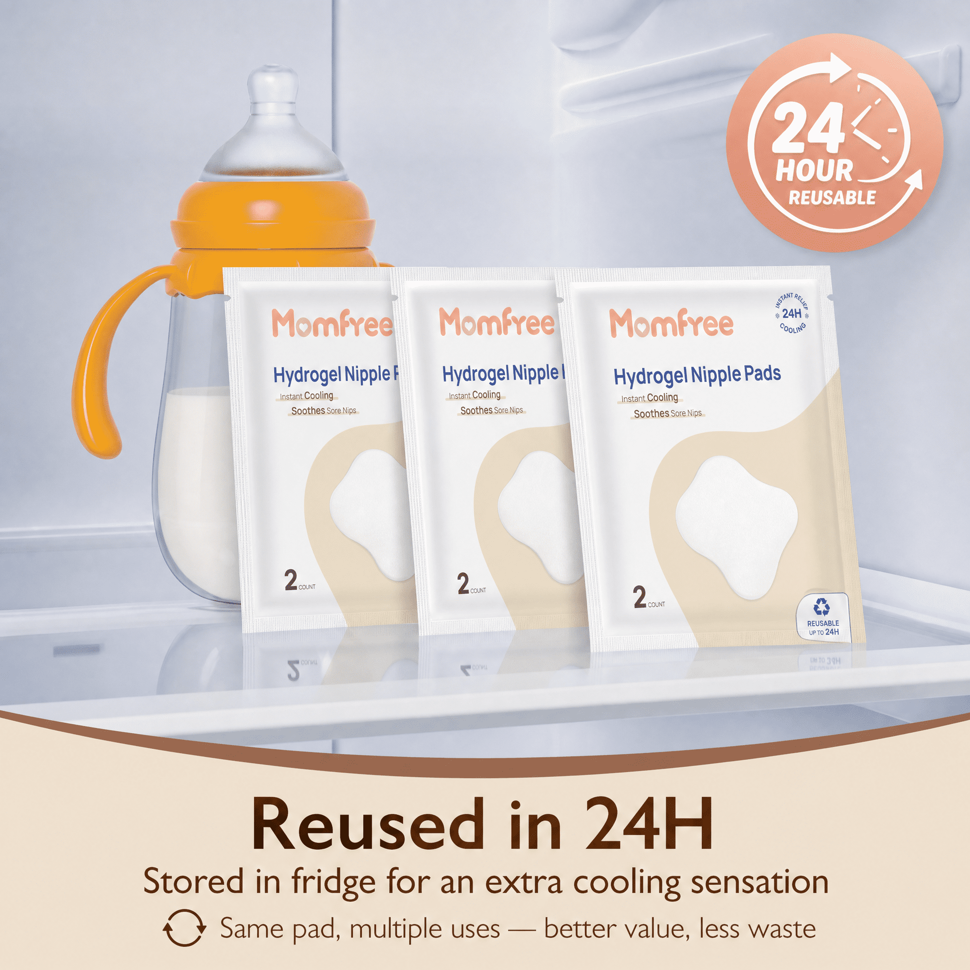 Momfree Hydrogel Nipple Pads, Reusable Cooling Gel Pads for Sore Nipples, 6 Pairs (12 Count)