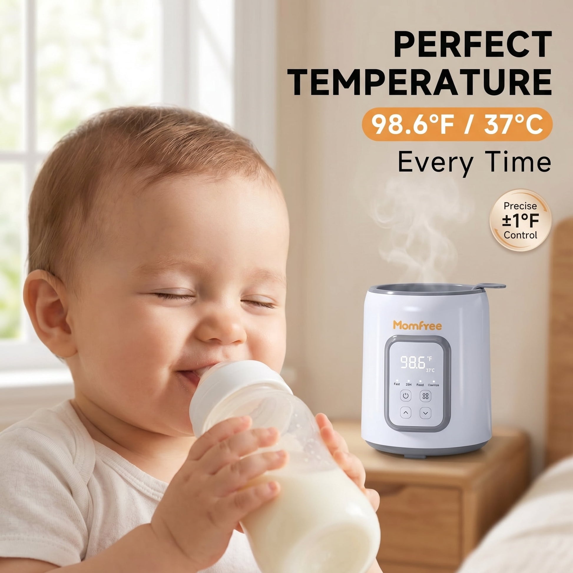 Momfree Baby Bottle Warmer,8-in-1 Baby Milk Warmer with Smart Temperature Control Fast Baby Food Heater,Automatic Shut-Off Breastmilk Warmer,Steam Sterilizer,with Defrost Keep for All Bottles