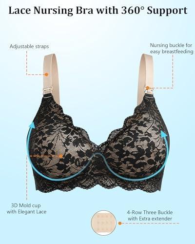 Nursing Bras for Breastfeeding, Maternity Bra with Jelly Strip Support, Buttery Soft Bralette with Lace Coverage|B0GQZGWK8J