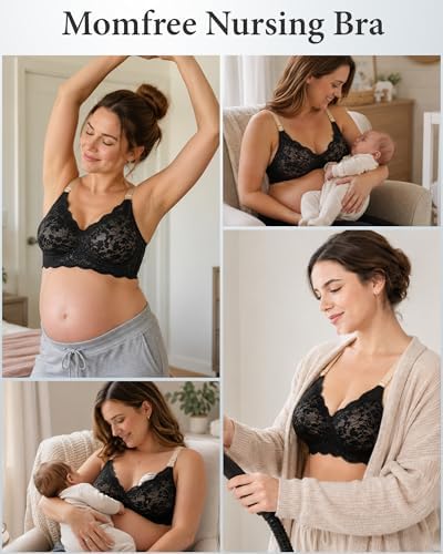 Nursing Bras for Breastfeeding, Maternity Bra with Jelly Strip Support, Buttery Soft Bralette with Lace Coverage|B0GQZGWK8J