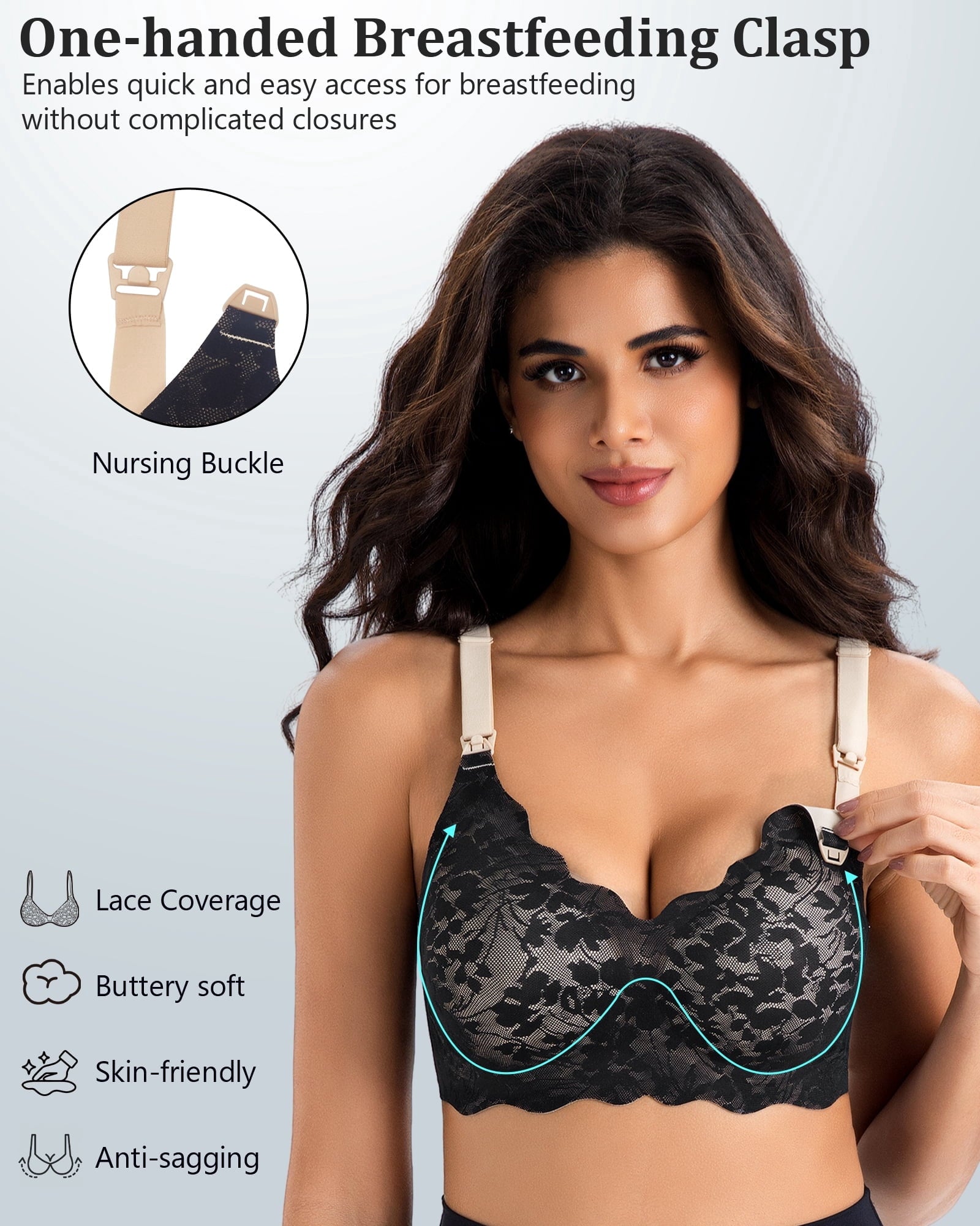 Momfree Lace Nursing Bra for Breastfeeding,Seamless Padded Maternity Bra with Fixed Padding,Soft Deep V Bra Sleep Bralette for Women XL