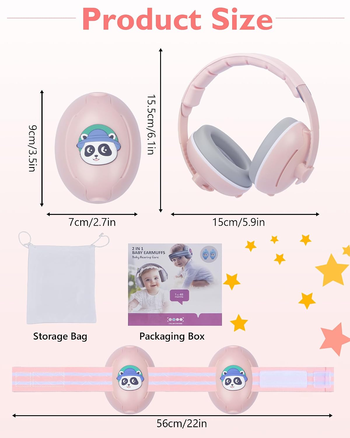 2-in-1 Baby Ear Muffs for Noise Reduction, Ear Protection Earmuffs with Adjustable Headband for Babies and Toddlers 0 to 48 Months, Noise Cancelling Headphones Ideal Infant Airplane, Travel