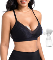 Hands Free Pumping Bra for Breastfeeding, Comfortable Lace Pumping Bra, Wireless Breast Pump Bra for Everyday Wear