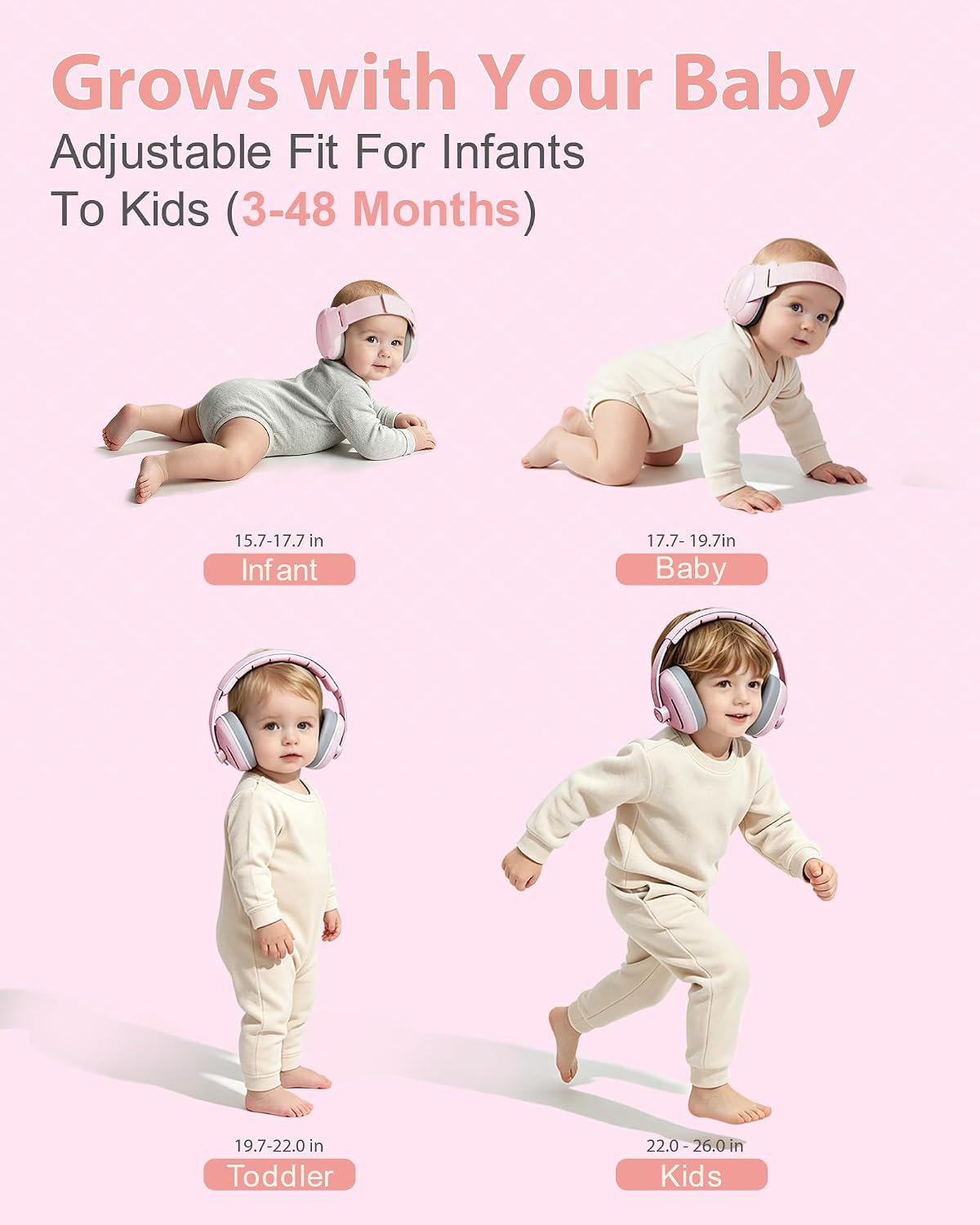 2-in-1 Baby Ear Muffs for Sound Reduction, Hearing Protection for Airplane, Fireworks, Soft & Comfort Noise Cancelling Headphones with Adjustable Headband for Babies and Toddlers(3-48 Months)
