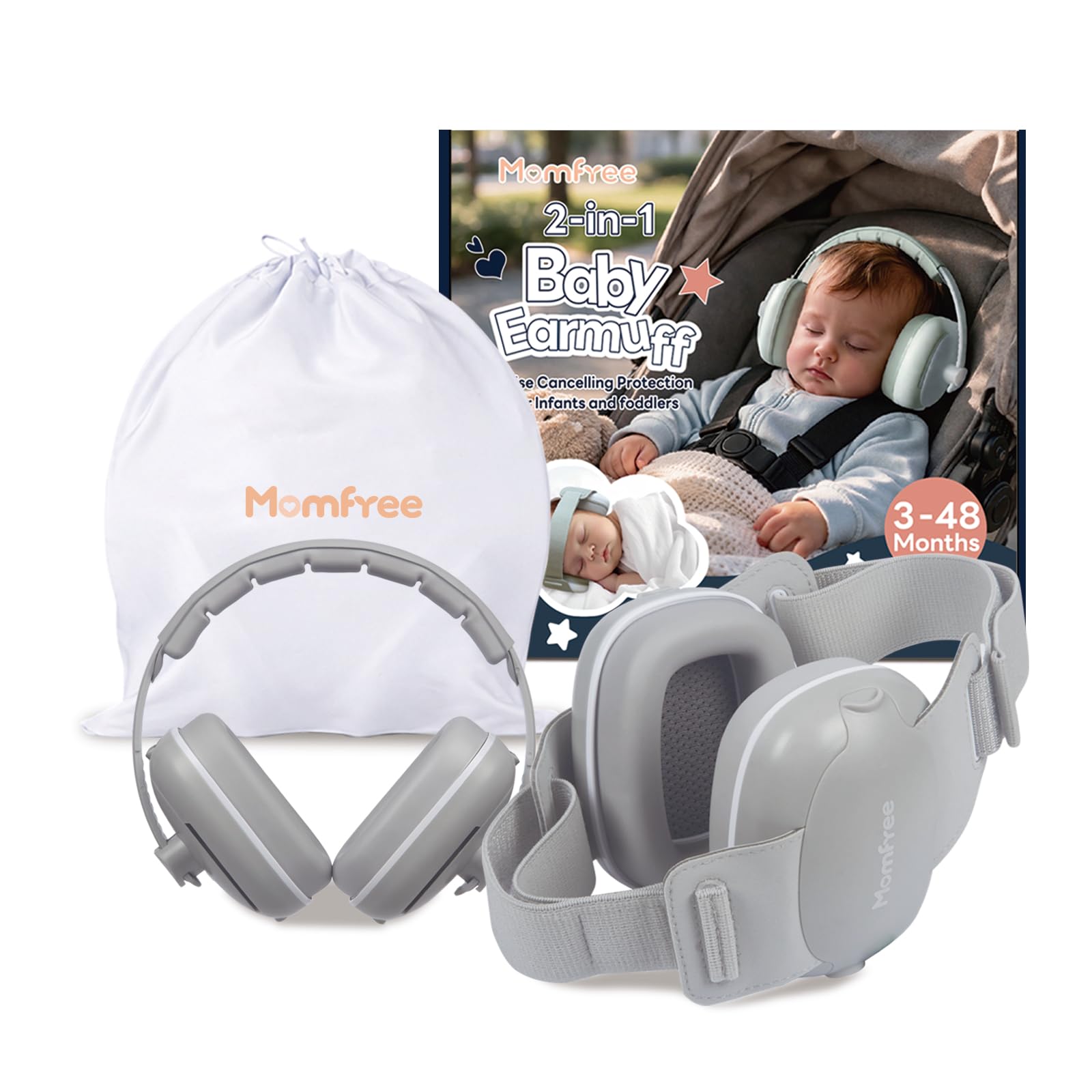 2-in-1 Baby Ear Muffs for Sound Reduction, Hearing Protection for Airplane, Fireworks, Soft & Comfort Noise Cancelling Headphones with Adjustable Headband for Babies and Toddlers(3-48 Months)