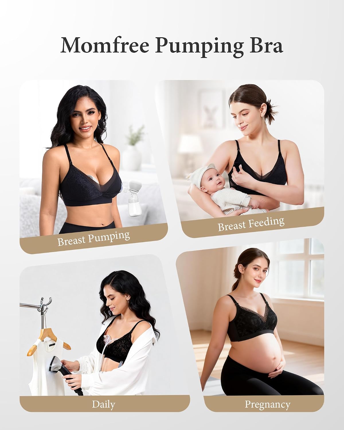 Hands Free Pumping Bra for Breastfeeding, Comfortable Lace Pumping Bra, Wireless Breast Pump Bra for Everyday Wear