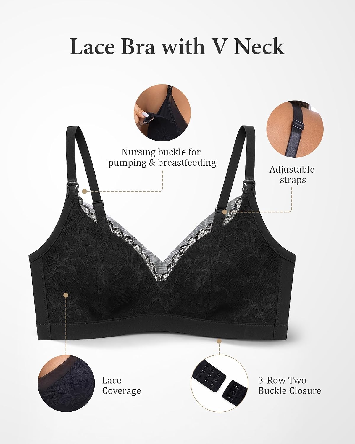 Hands Free Pumping Bra for Breastfeeding, Comfortable Lace Pumping Bra, Wireless Breast Pump Bra for Everyday Wear