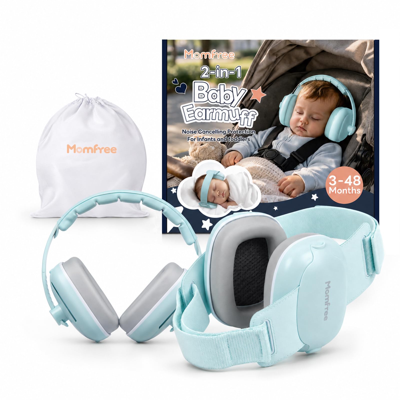 2-in-1 Baby Ear Muffs for Sound Reduction, Hearing Protection for Airplane, Fireworks, Soft & Comfort Noise Cancelling Headphones with Adjustable Headband for Babies and Toddlers(3-48 Months)