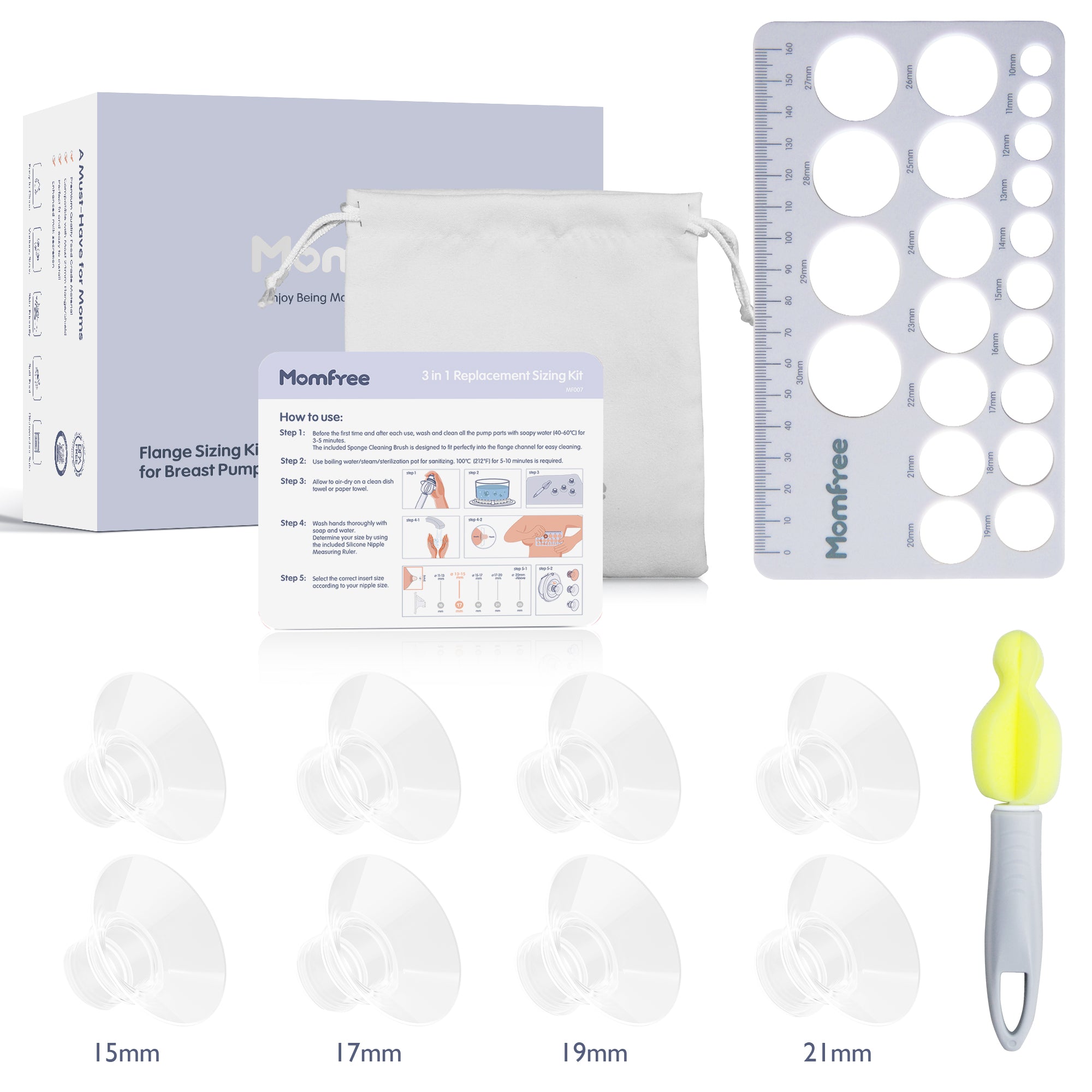 8PCS Flange Sizing Kit 15/17/19/21mm for 24/25mm Flanges/Shield, Silicone Flange Insert for Momcozy/Spectra/Medela Breast Pump