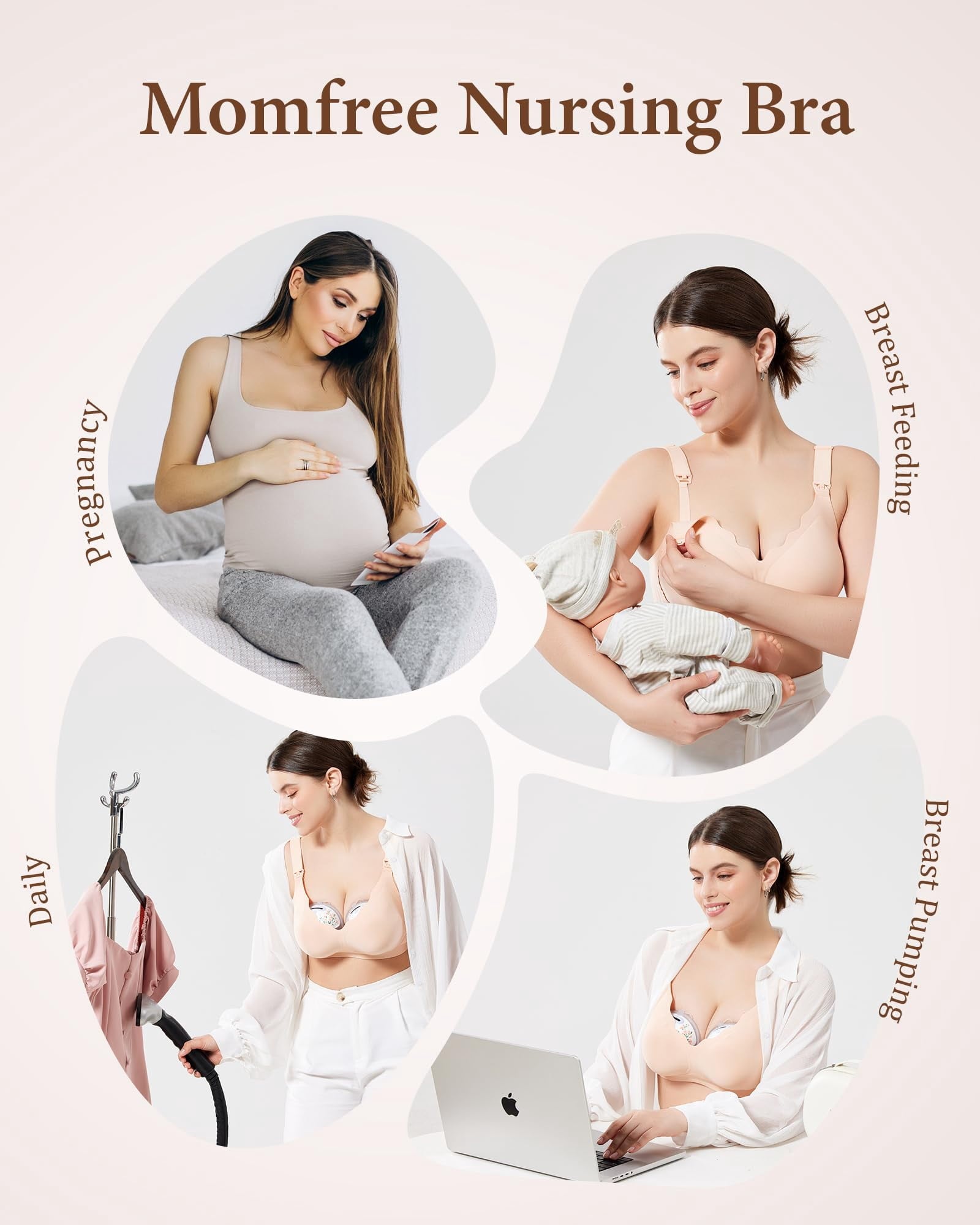 Momfree Nursing Bra, Seamless Maternity Bra with Jelly Strip Support, Buttery Soft Fabric for Breastfeeding