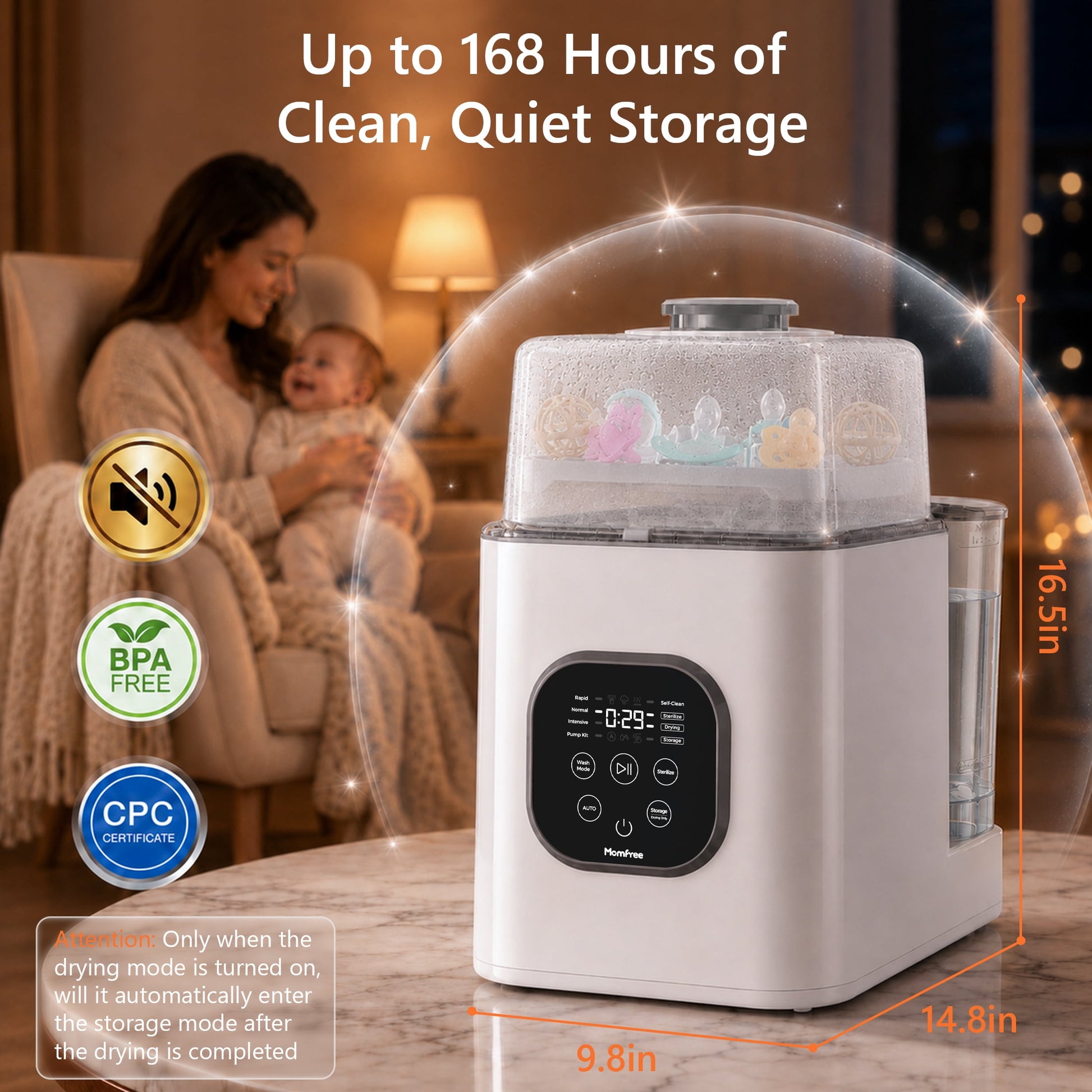 Momfree Bottle Washer Sterilizer and Dryer,Large Capacity Automatic Baby Bottle Washing Machine for Bottles and Pump Parts