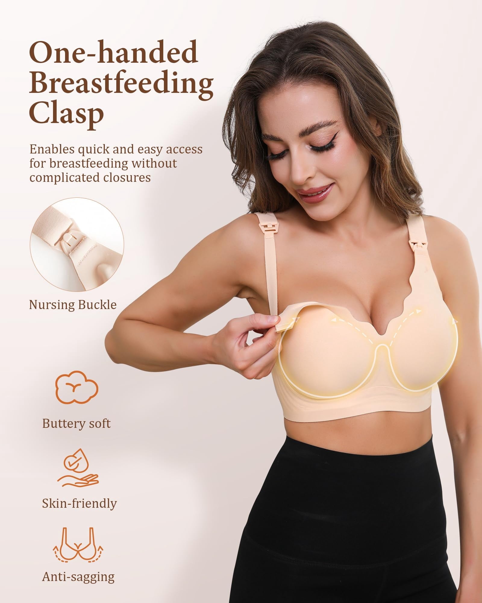 Momfree Nursing Bra, Seamless Maternity Bra with Jelly Strip Support, Buttery Soft Fabric for Breastfeeding