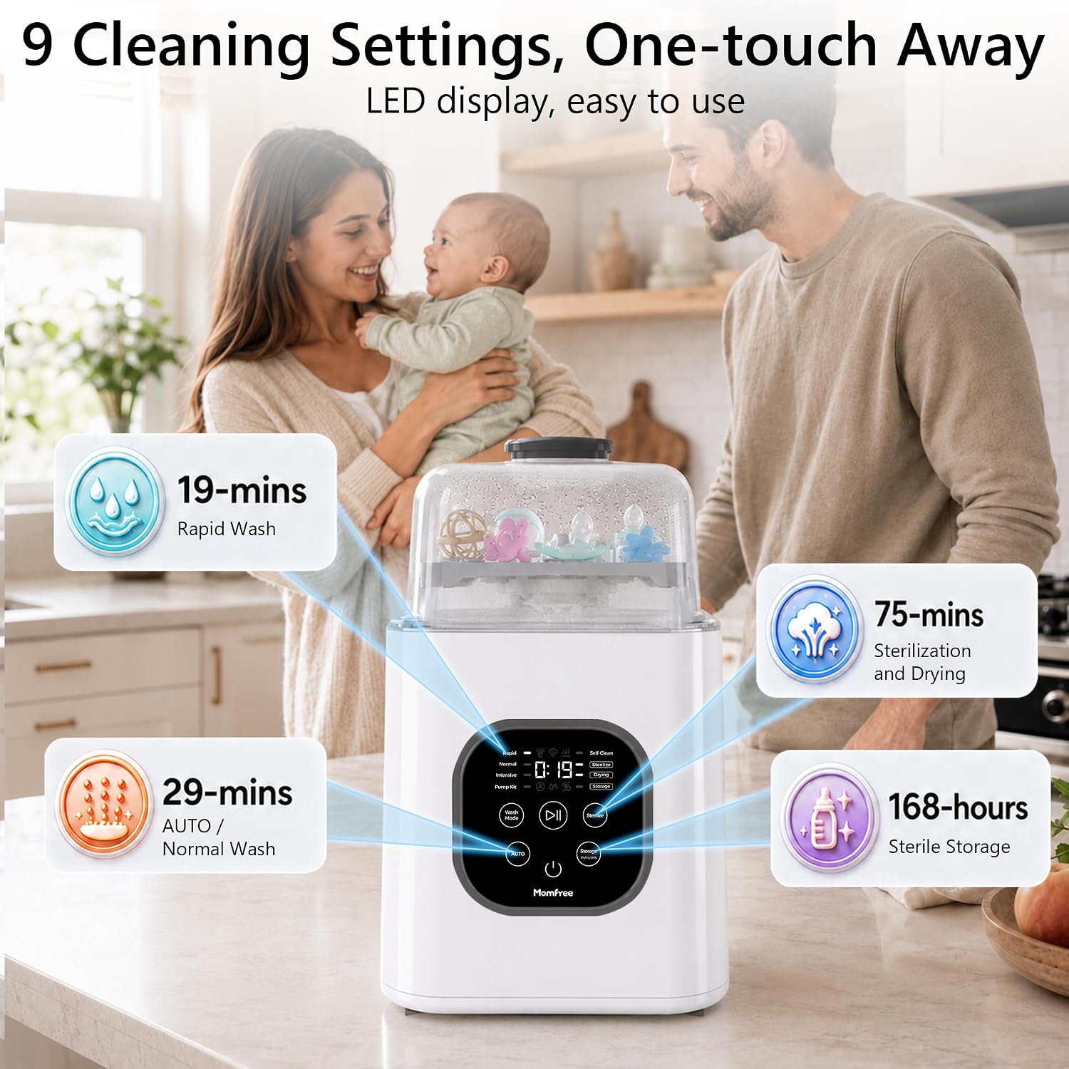 Bottle Washer and Sterilizer and Dryer, All-in-One Bottle Cleaner Machine with Steam Cleaning & Hot Air Drying, Large Capacity Automatic Baby Bottle Washing Machine for Bottles and Pump Parts | Up to 168 Hours of Clean, Quiet Storage