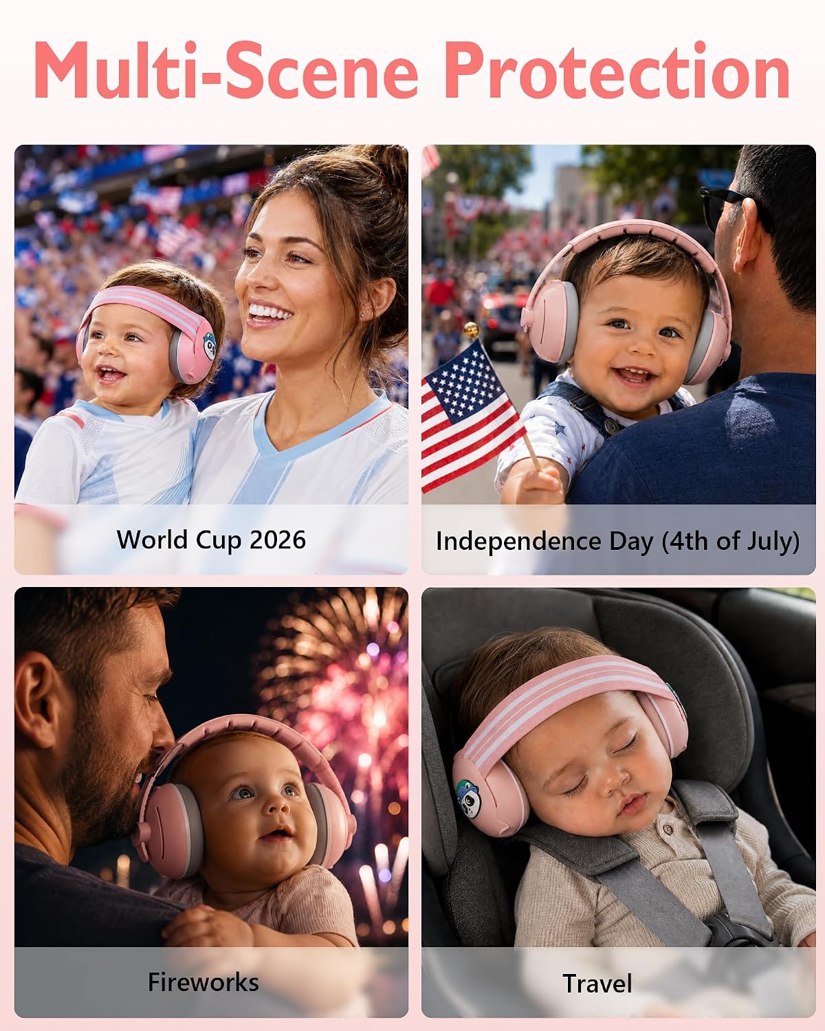 2-in-1 Baby Ear Muffs for Noise Reduction, Ear Protection Earmuffs with Adjustable Headband for Babies and Toddlers 0 to 48 Months, Noise Cancelling Headphones Ideal Infant Airplane, Travel