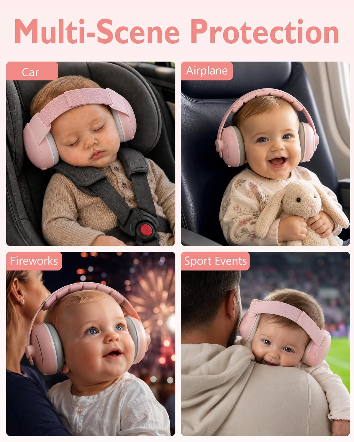 2-in-1 Baby Ear Muffs for Sound Reduction, Hearing Protection for Airplane, Fireworks, Soft & Comfort Noise Cancelling Headphones with Adjustable Headband for Babies and Toddlers(3-48 Months)