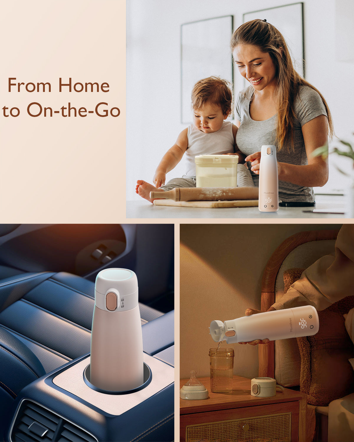 Momfree Portable Bottle Warmer for Baby, Milk Warmers for travel, Smart Touch LED Temperature Control , Food-Grade Cordless On The Go Heating Bottles - 5 Mins Quick Milk Heating & Water 12 Ounces