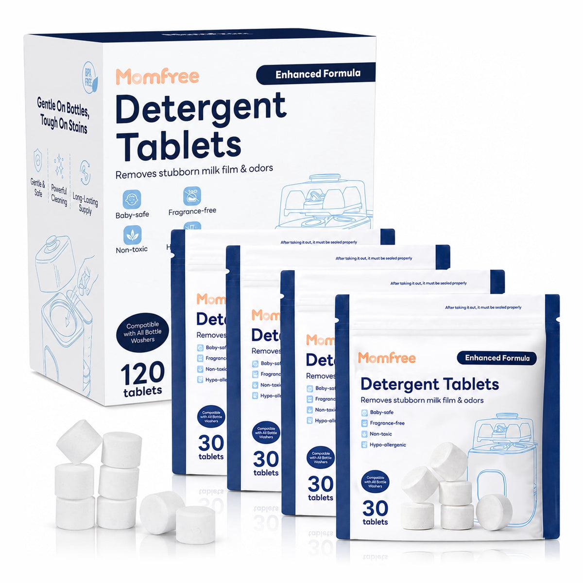 Bottle Detergent Tablets, Baby-Safe Tablets for Washer Machines, Compatible with All Bottle Washer Sterilizer, 120 Count