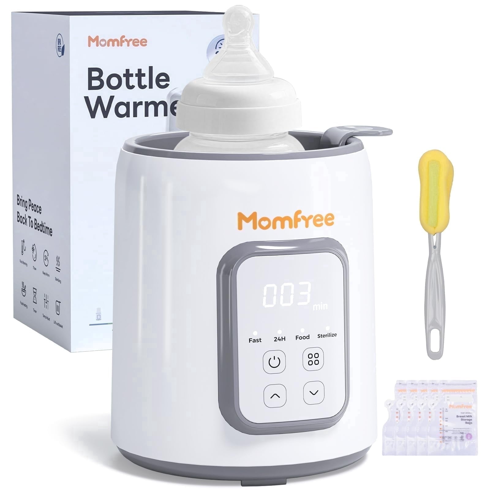 Momfree Baby Bottle Warmer,8-in-1 Baby Milk Warmer with Smart Temperature Control Fast Baby Food Heater,Automatic Shut-Off Breastmilk Warmer,Steam Sterilizer,with Defrost Keep for All Bottles