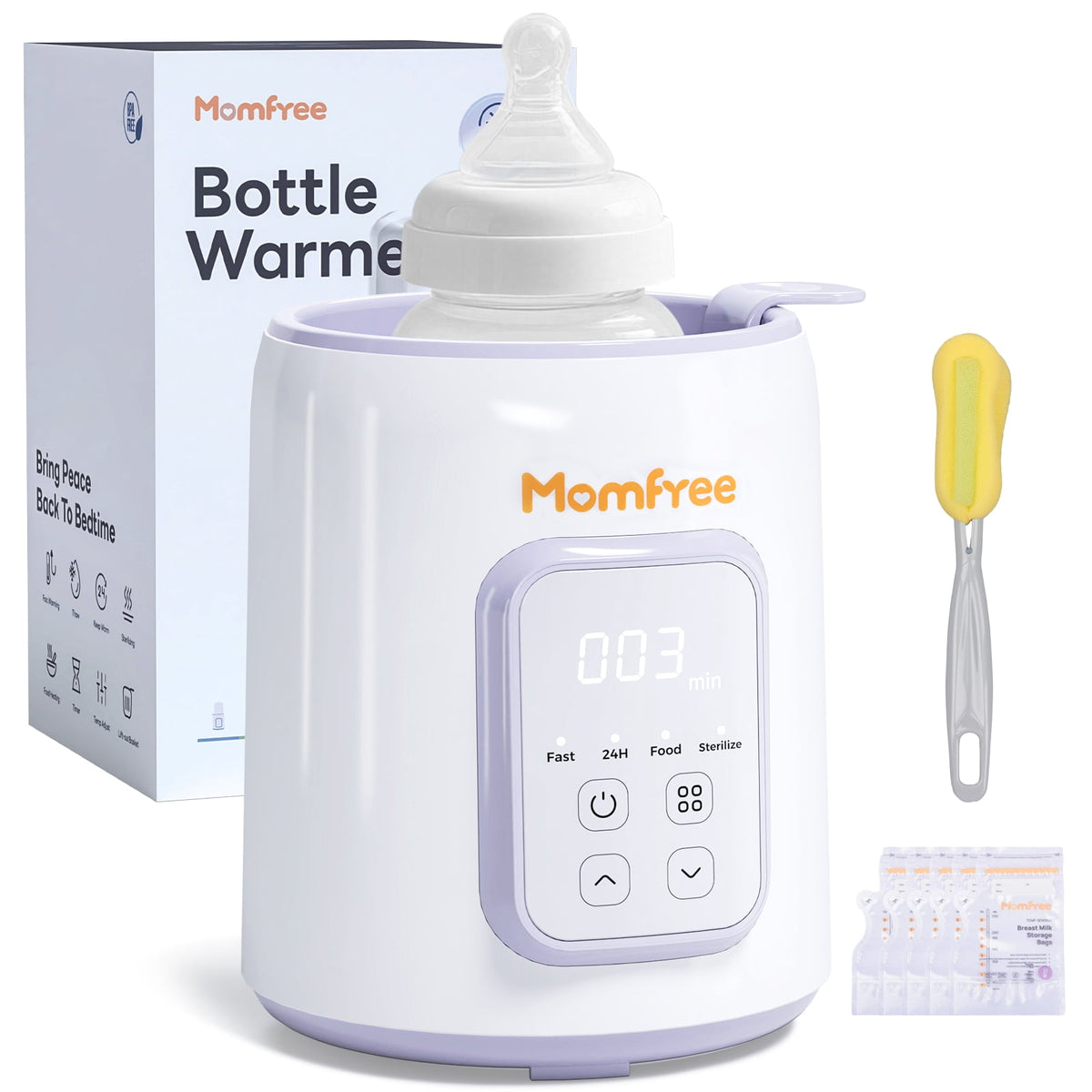 Momfree Baby Essentials Bottle Warmer,8-in-1 Baby Milk Warmer with Smart Temperature Control Fast Baby Food Heater,Automatic Shut-Off Breastmilk Warmer,with Defrost Keep for All Bottles