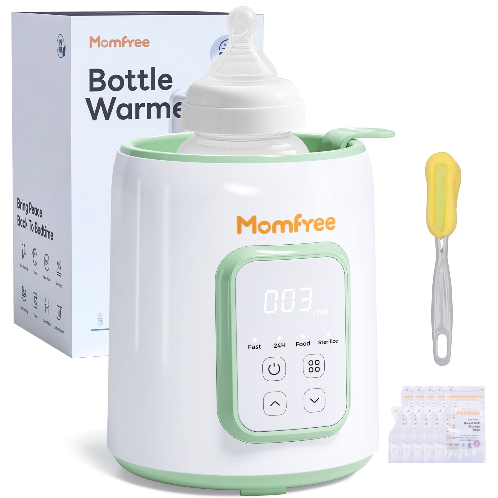 Momfree Baby Bottle Warmer,8-in-1 Baby Milk Warmer with Smart Temperature Control Fast Baby Food Heater,Automatic Shut-Off Breastmilk Warmer,Steam Sterilizer,with Defrost Keep for All Bottles