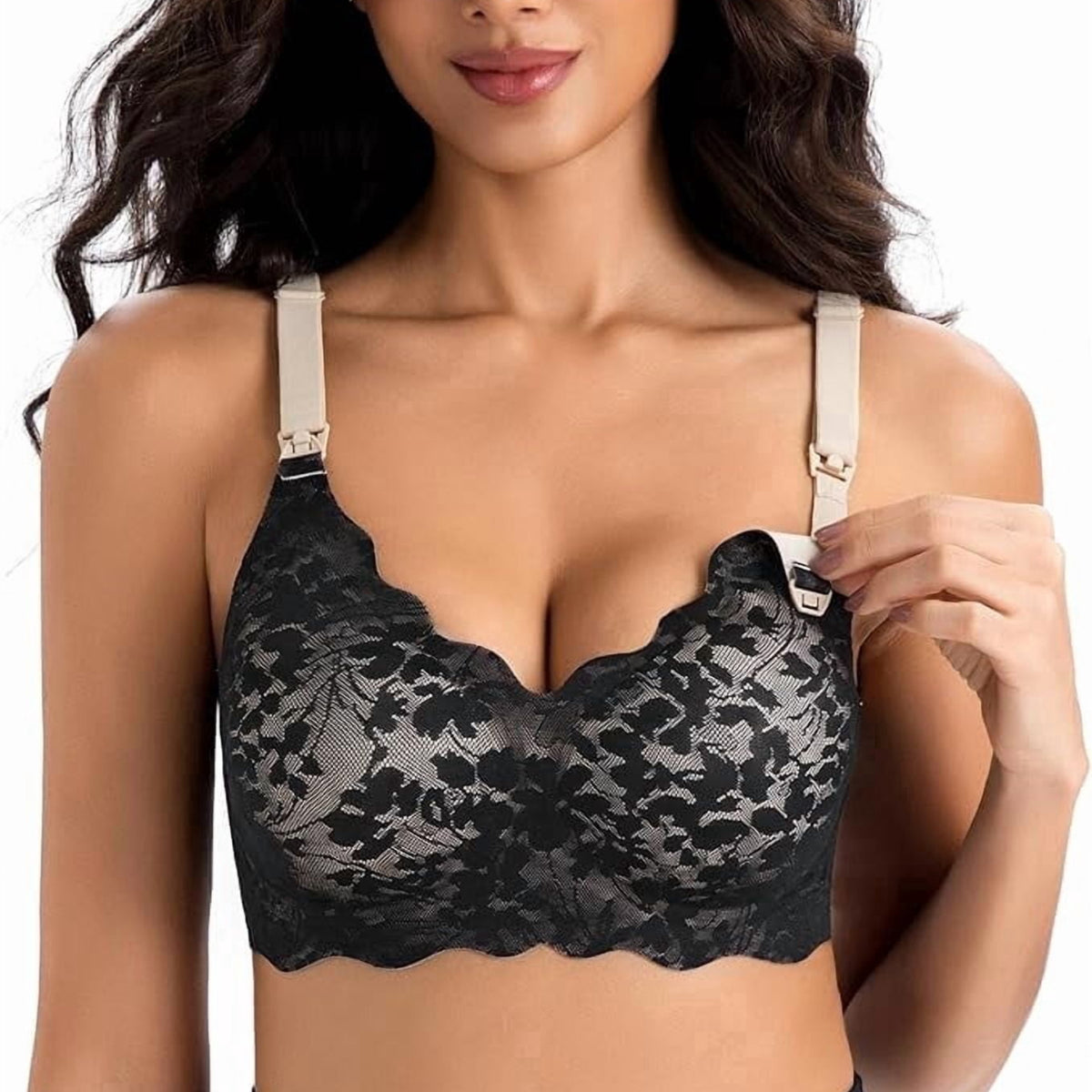Momfree Lace Nursing Bra for Breastfeeding,Seamless Padded Maternity Bra with Fixed Padding,Soft Deep V Bra Sleep Bralette for Women XL