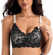 Momfree Lace Nursing Bra for Breastfeeding,Seamless Padded Maternity Bra with Fixed Padding,Soft Deep V Bra Sleep Bralette for Women XL