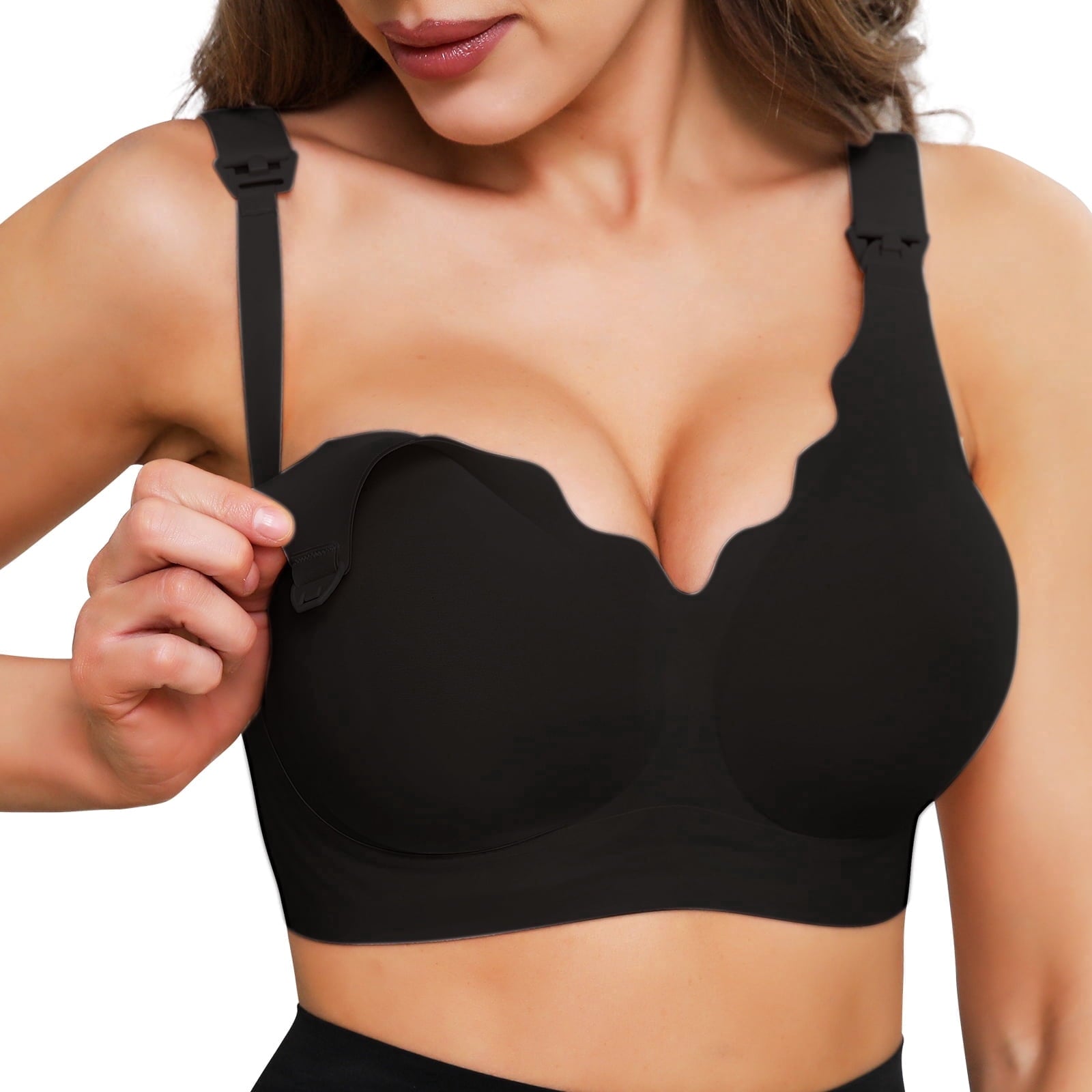 Momfree Nursing Bra, Seamless Maternity Bra with Jelly Strip Support, Buttery Soft Fabric for Breastfeeding