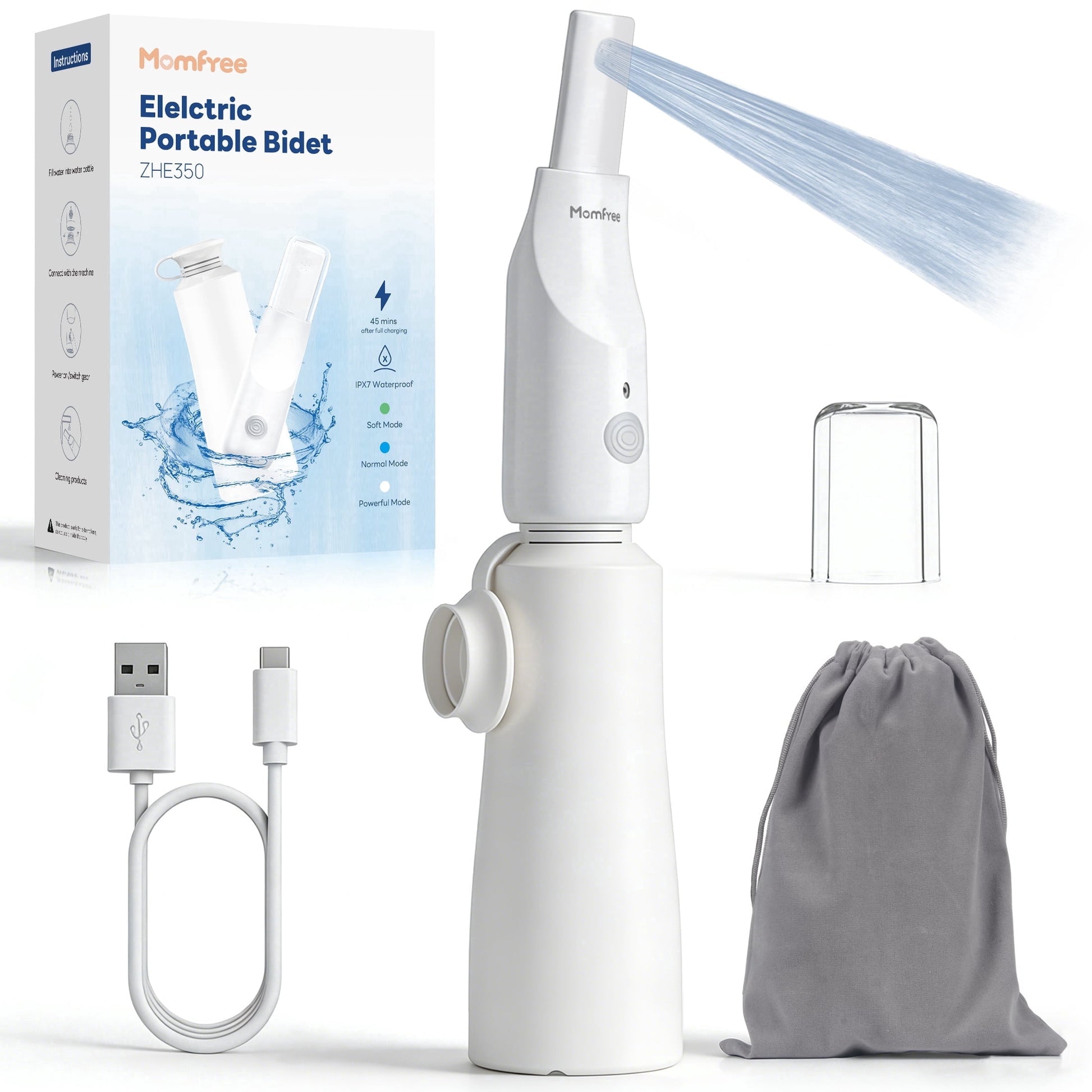 Momfree Electric Portable Bide-Rechargeable Travel Bidet for Hygiene Cleaning