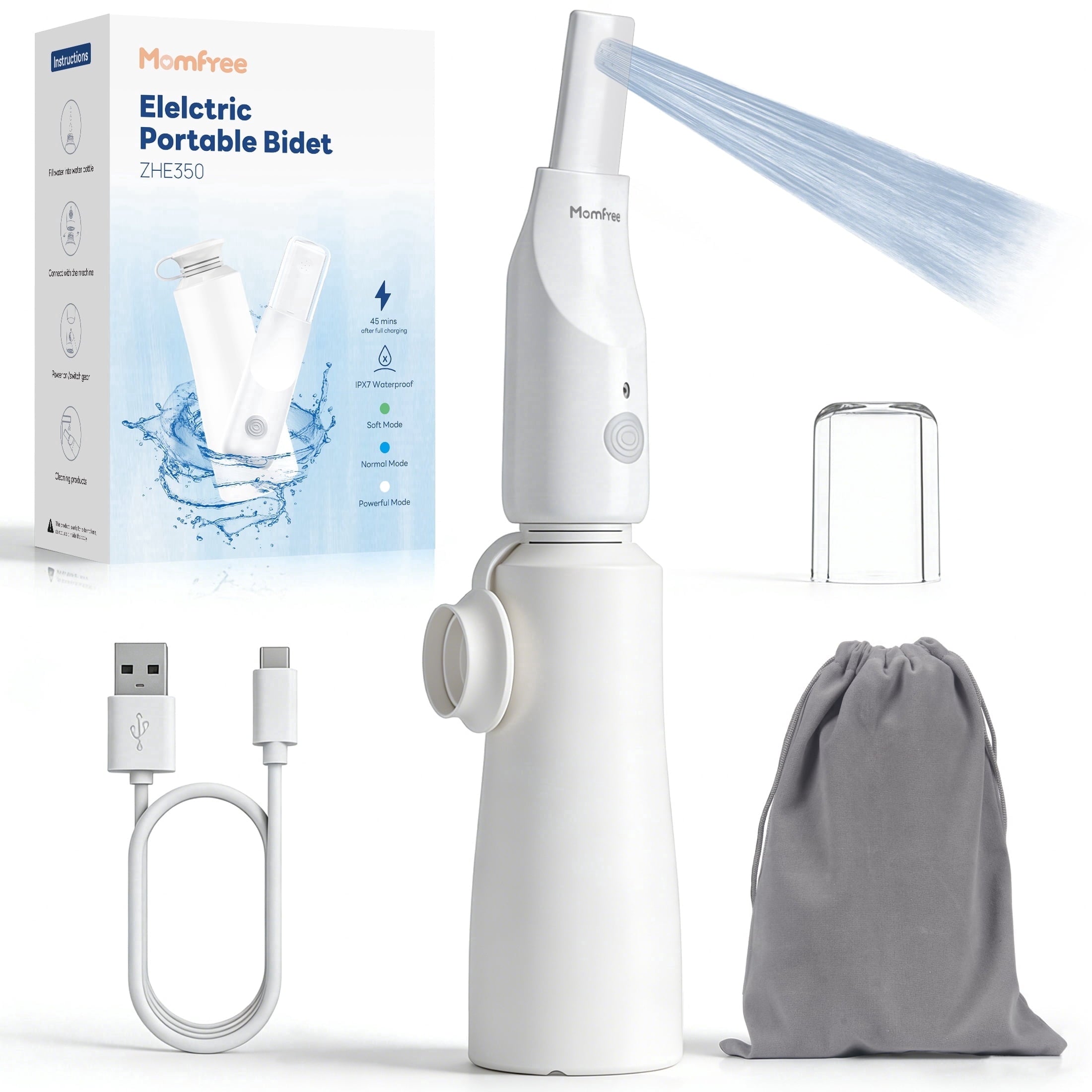 Momfree Electric Portable Bide-Rechargeable Travel Bidet for Hygiene Cleaning