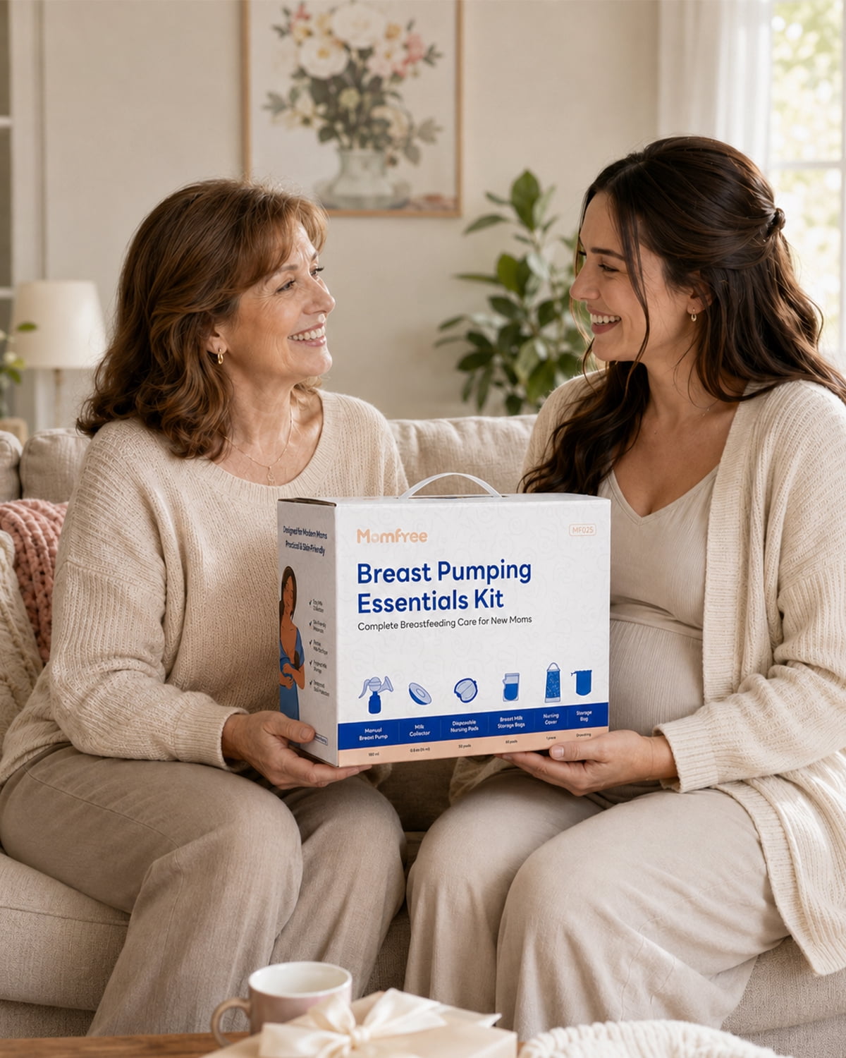 Momfree Manual Breast Pump, Breast Pumping Essentials Kit with Breastmilk Storage Bags, Nursing Pads, Breast Milk Collector, Nursing Cover & Storage Bag for At Home & On-the-Go Breastfeeding Moms