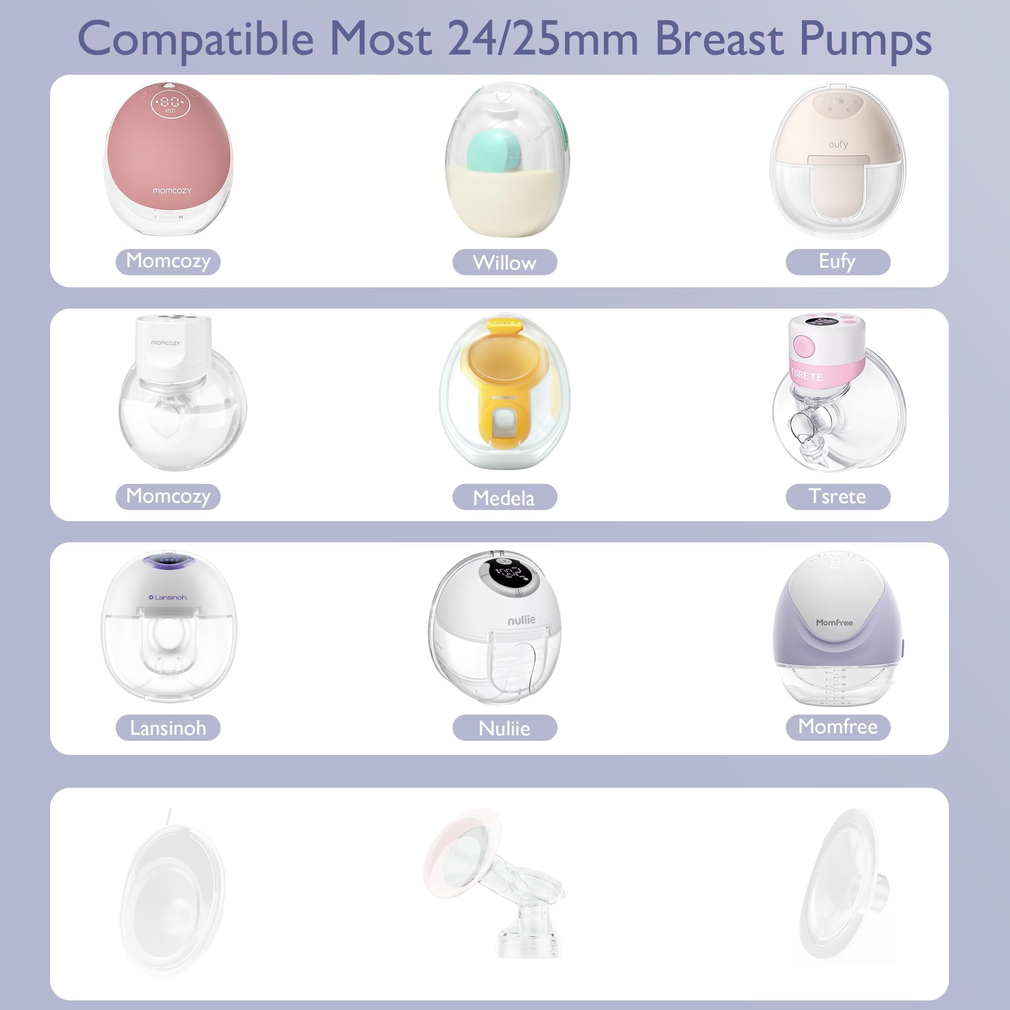 Momfree 8PCS Flange Sizing Kit 15/17/19/21 for 24mm Flanges,Soft Silicone Insert Compatible Momcozy/Spectra/Medela Breast Pump,Breast Pump Essential