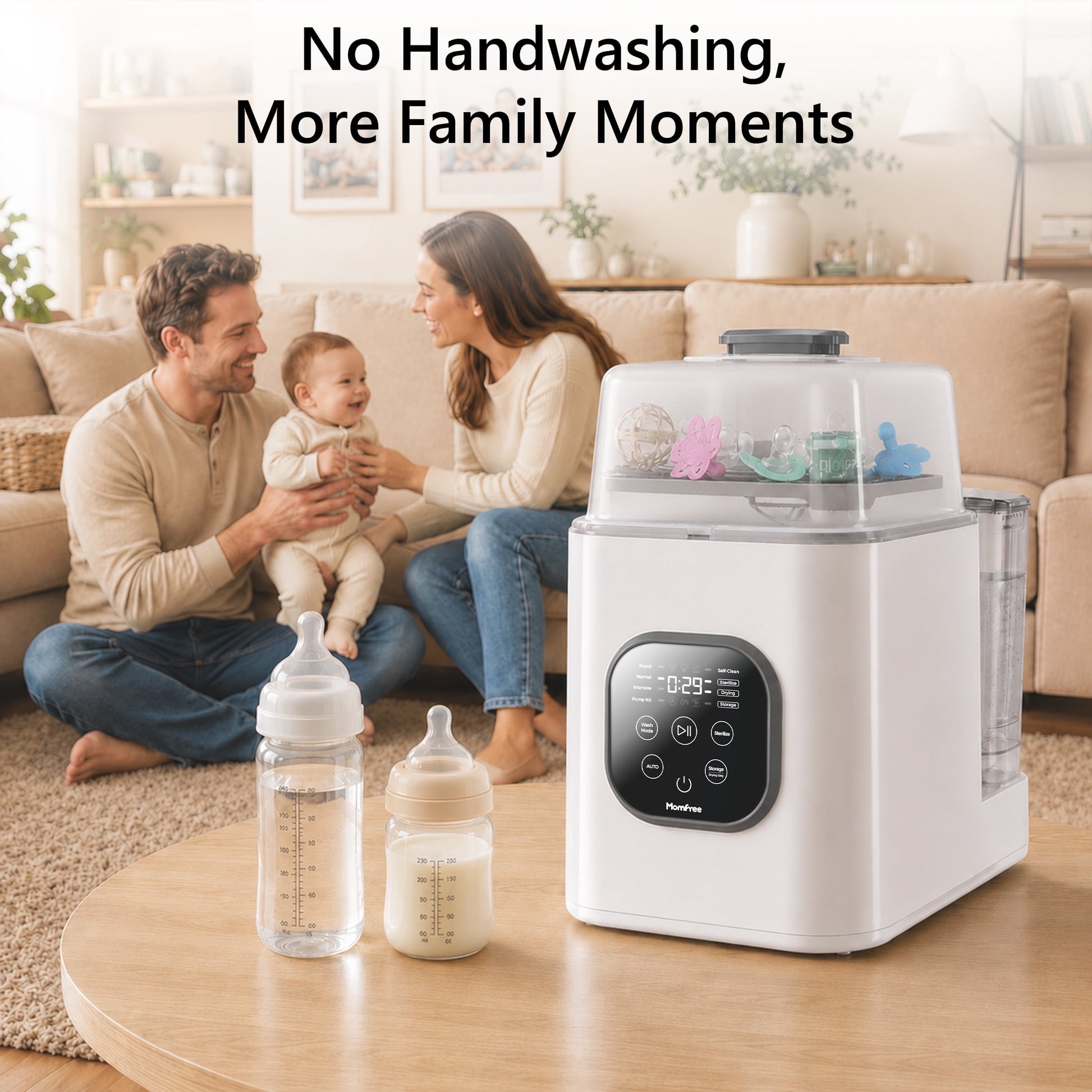 Momfree Bottle Washer Sterilizer and Dryer,Large Capacity Automatic Baby Bottle Washing Machine for Bottles and Pump Parts