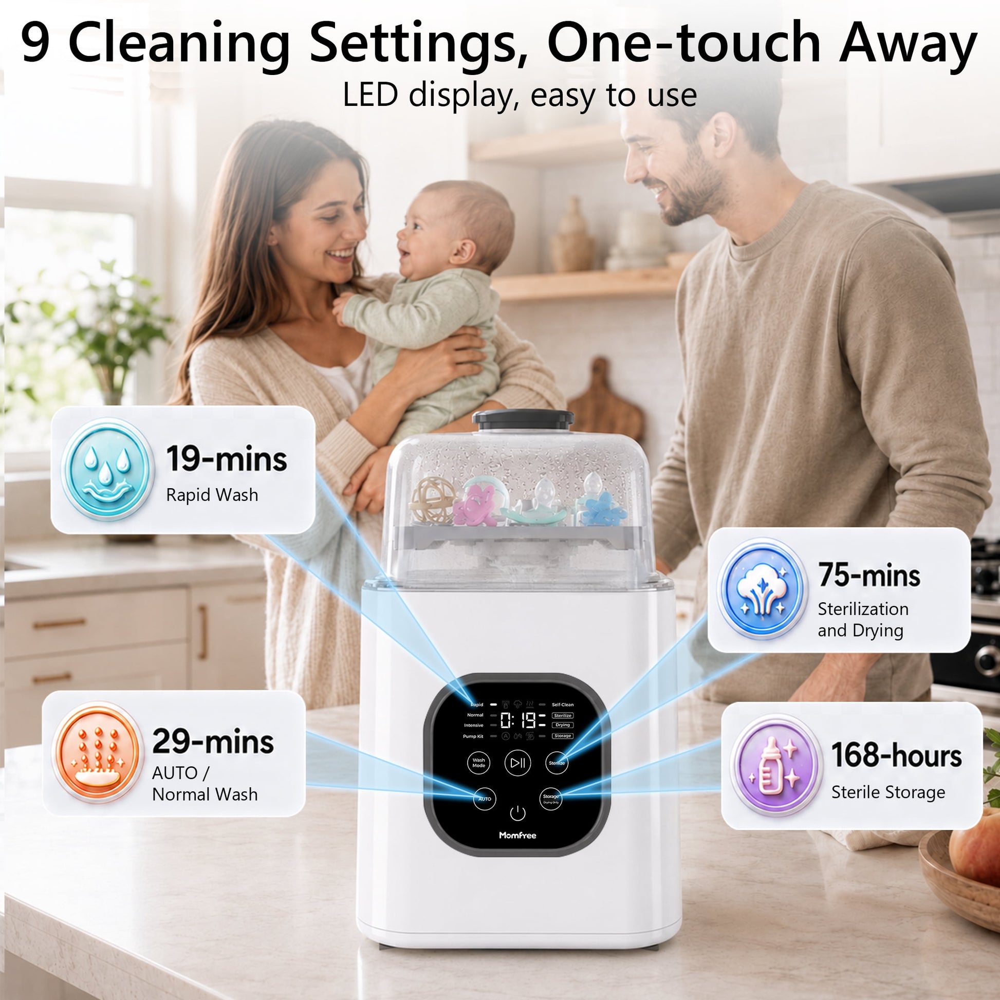 Momfree Bottle Washer Sterilizer and Dryer,Large Capacity Automatic Baby Bottle Washing Machine for Bottles and Pump Parts