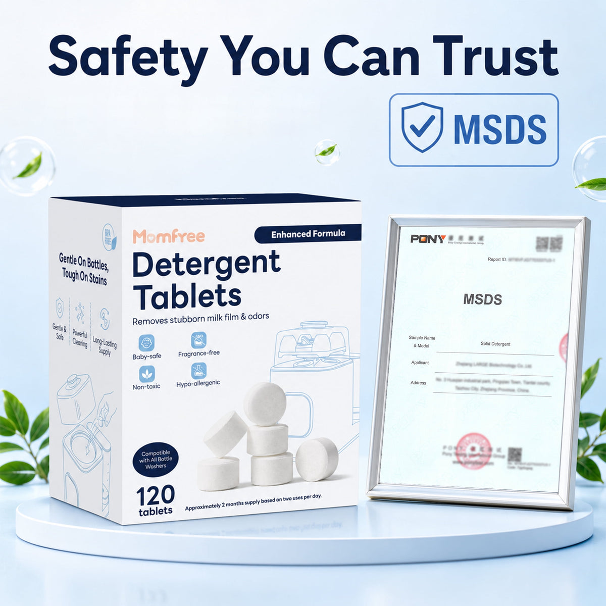 Bottle Detergent Tablets, Baby-Safe Tablets for Washer Machines, Compatible with All Bottle Washer Sterilizer, 120 Count